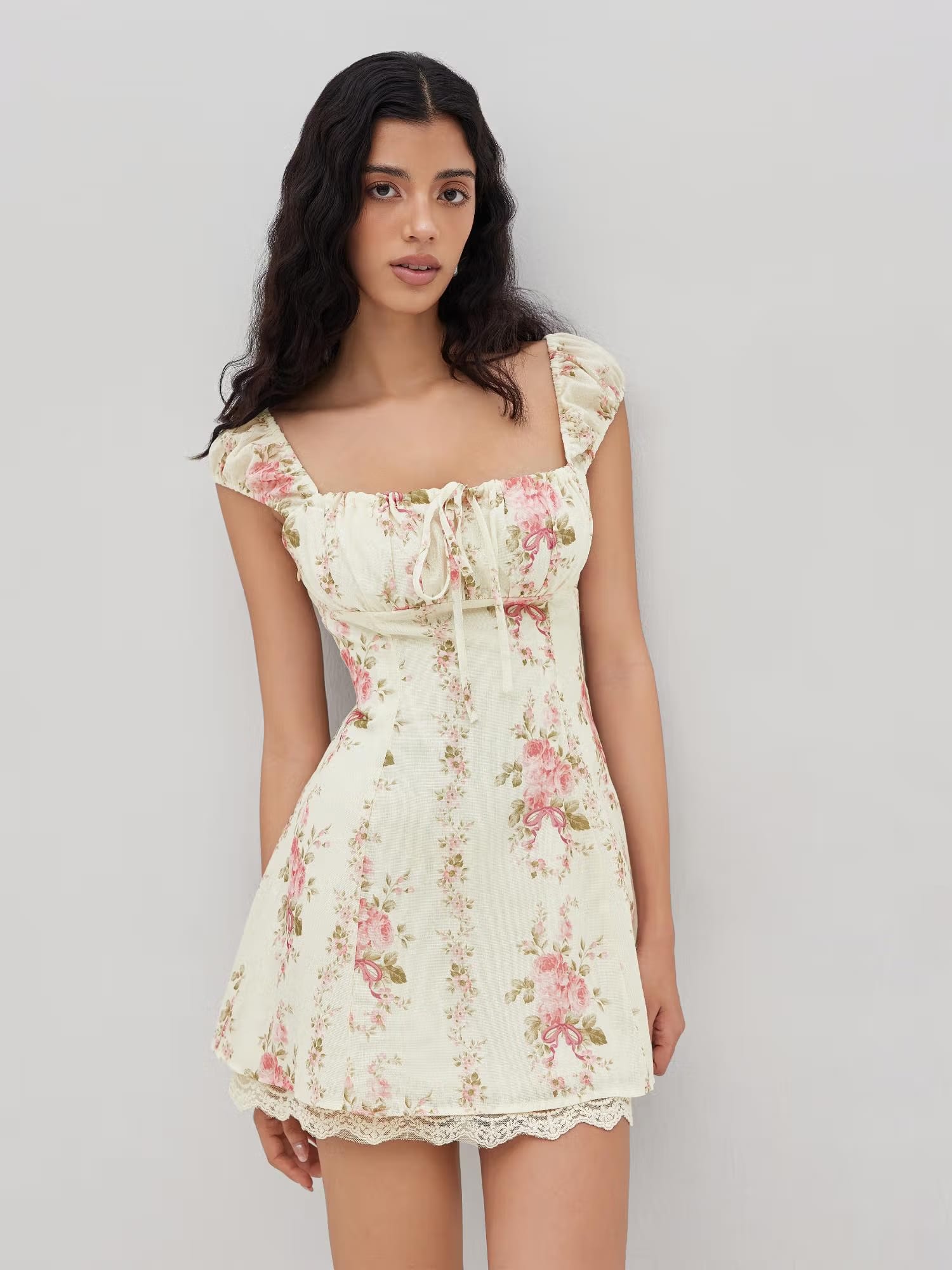 Cider Square-Neck Floral Knotted Mini Dress Nykaa Fashion sale