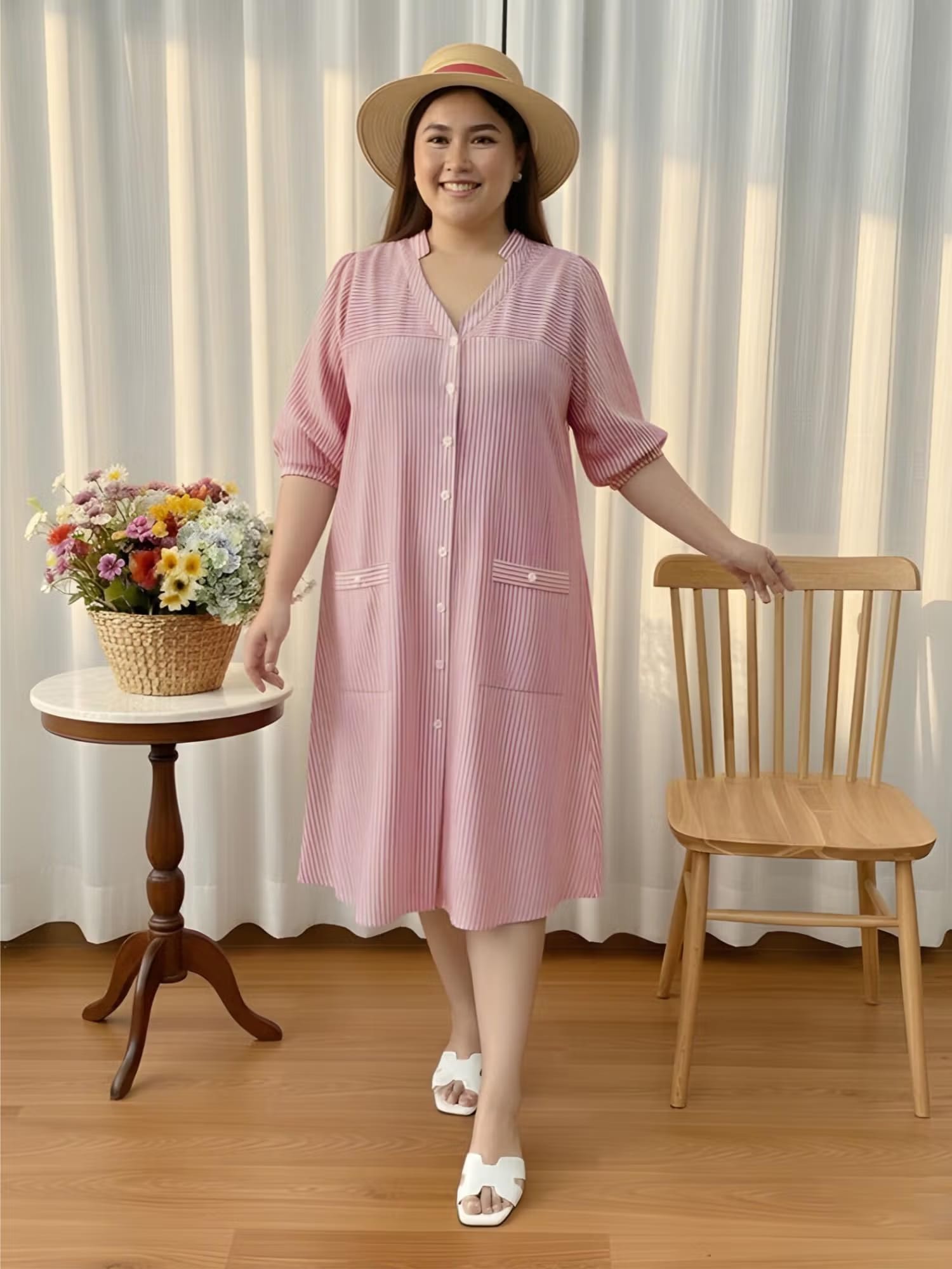 Indietoga Plus Size Pink Cotton Stripes Dress Nykaa Fashion sale
