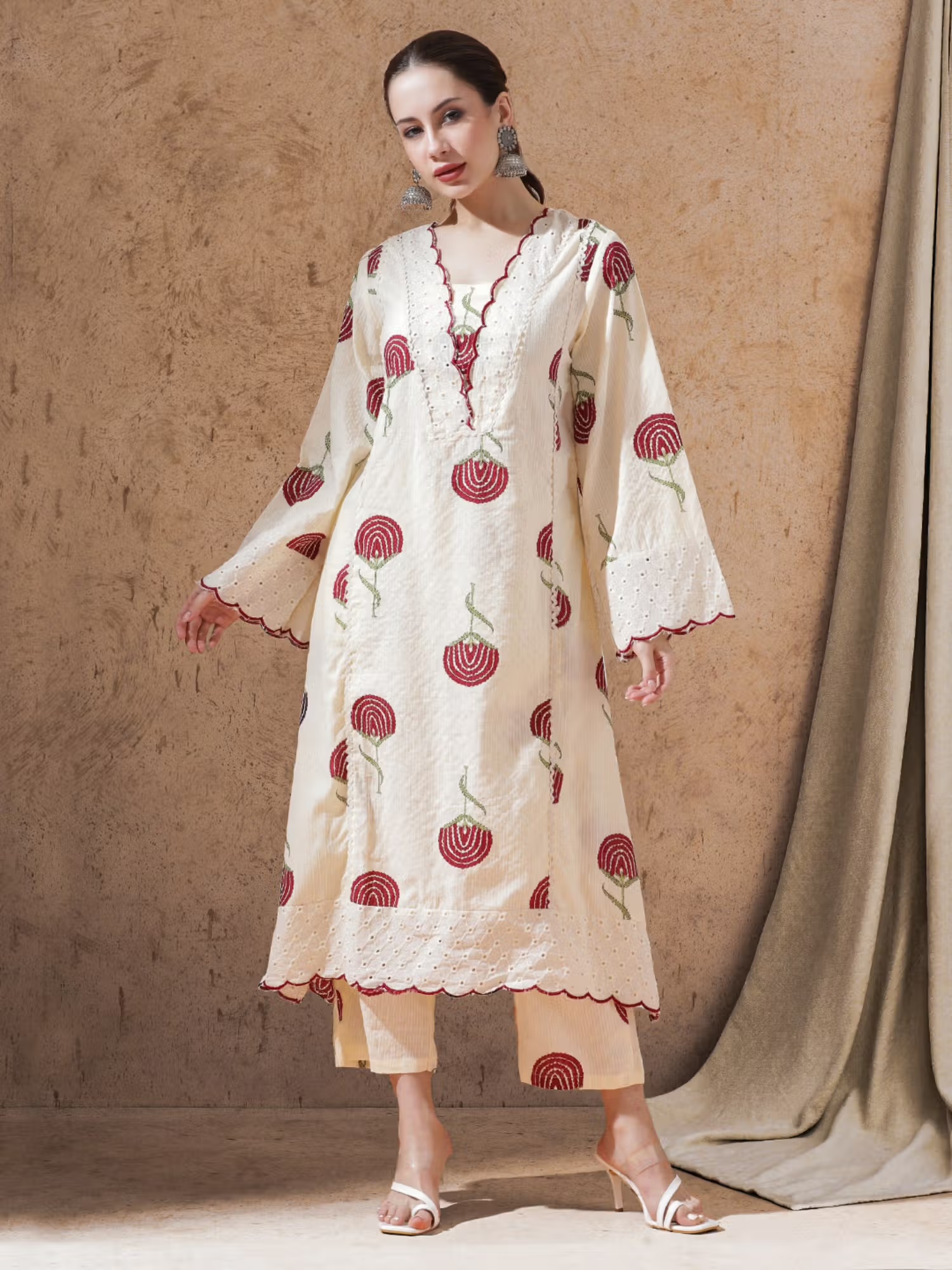 SHAHAD White Floral Printed A-Line Kurta and Pant (Set of 2) Nykaa Fashion sale