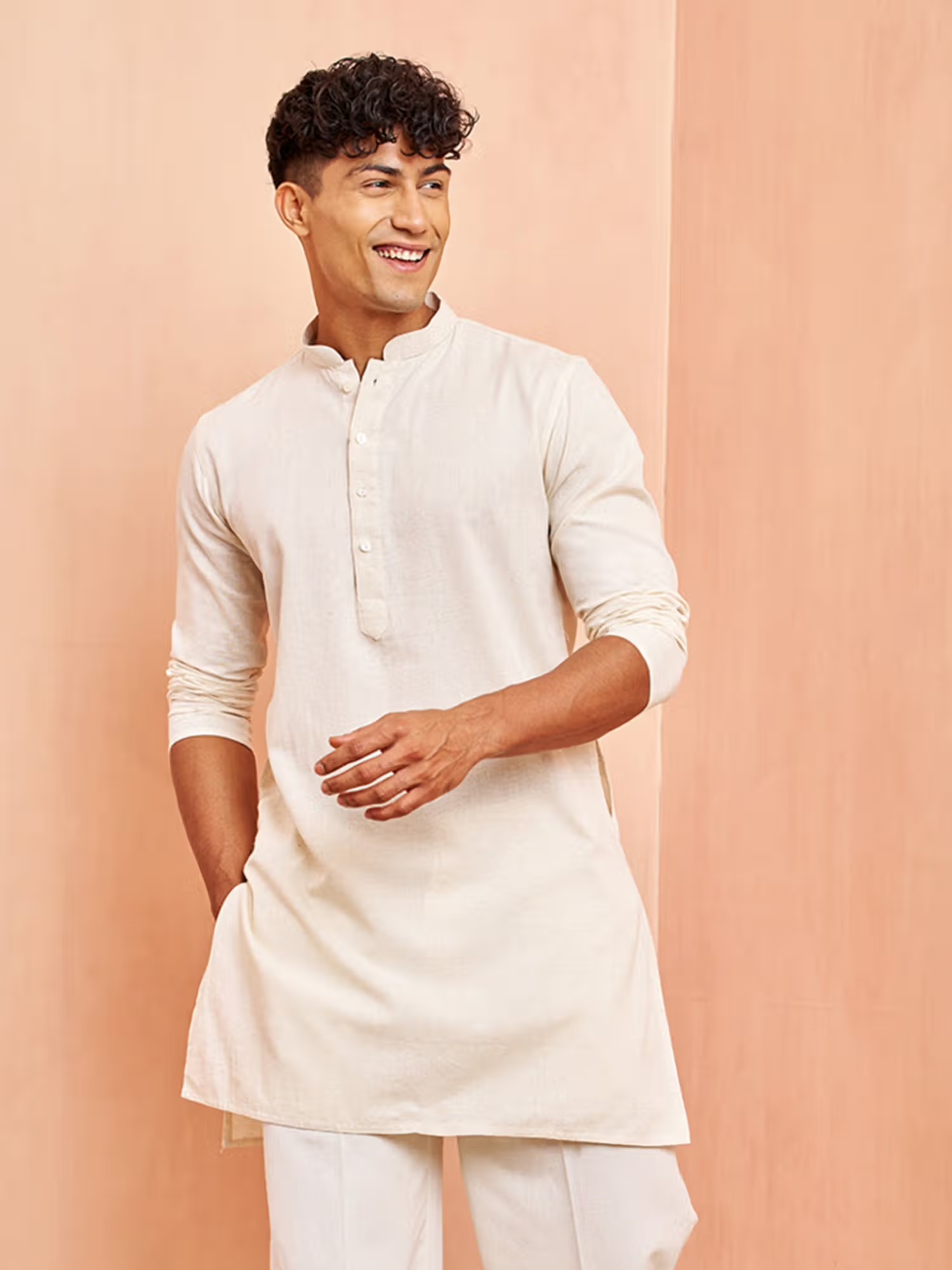 Vastramay Mens Cream Cotton Short Kurta Nykaa Fashion sale