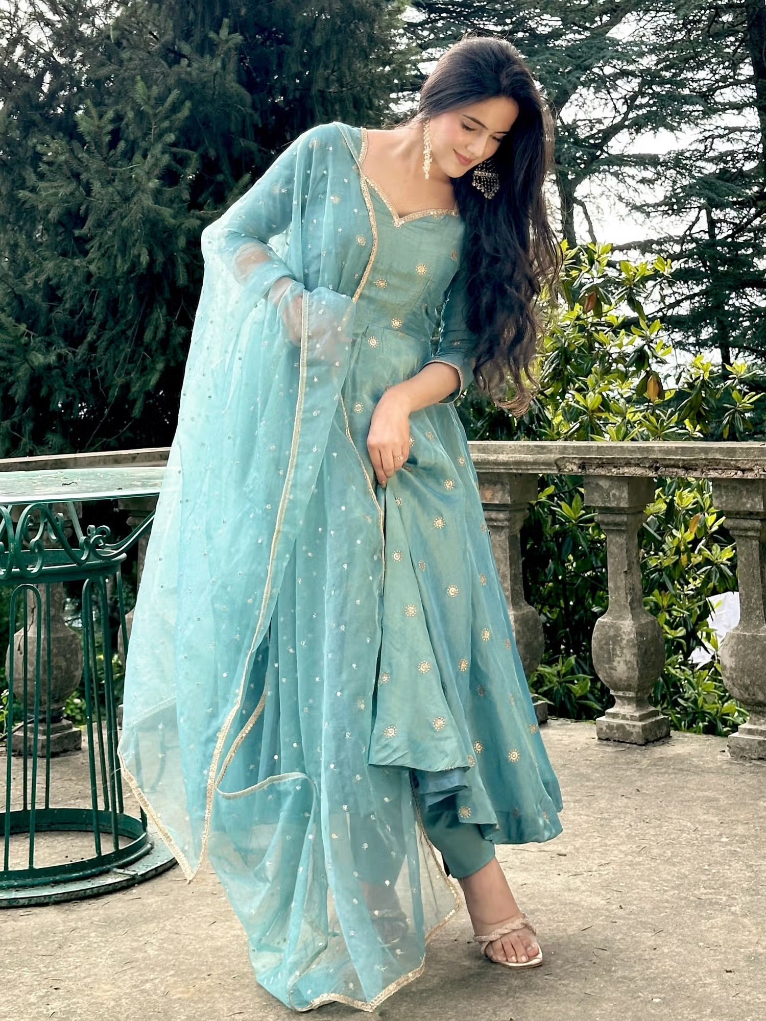 Wedani Blue Embroidered Anarkali and Pant with Net Dupatta Nykaa Fashion sale