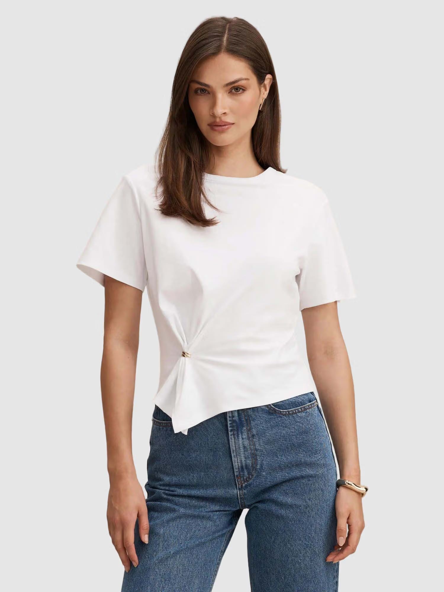 Forever New White Lani Hardware Detail Tee Nykaa Fashion sale