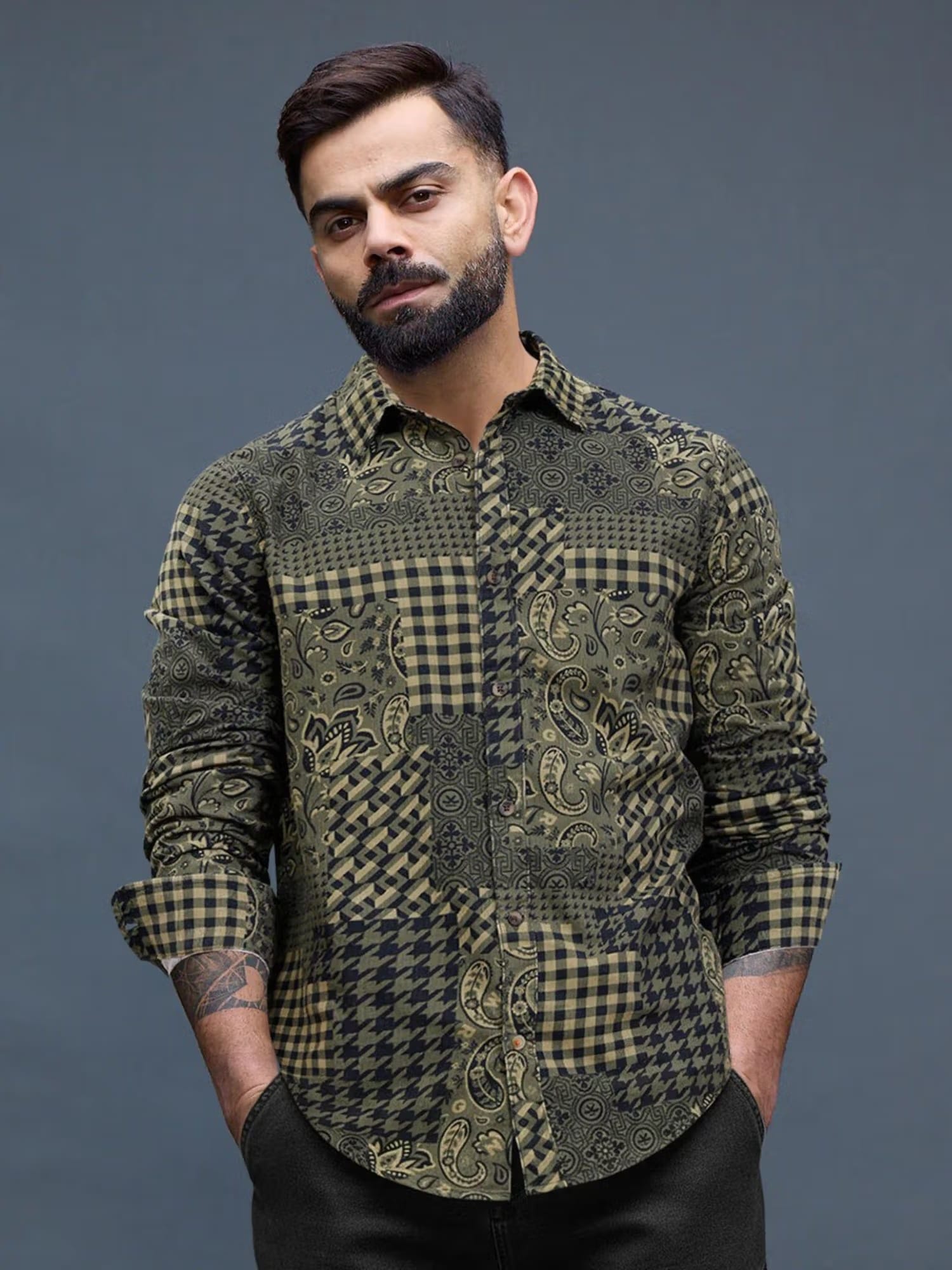 WROGN Olive Printed Collar Neck Casual Shirt Nykaa Fashion sale