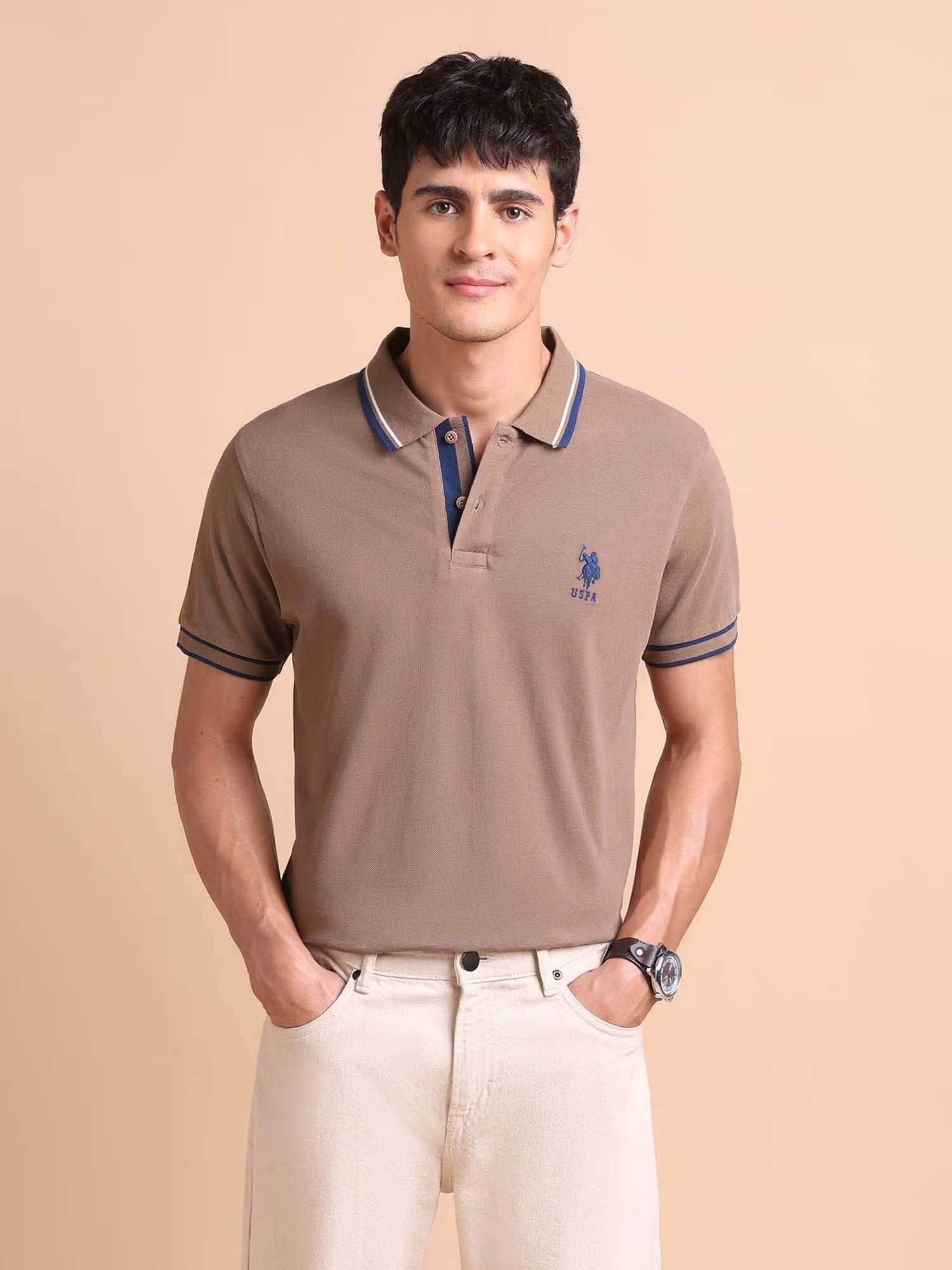 U.S. Polo Assn. Brown Men's Pure Cotton Slim Fit Polo T-Shirt Nykaa Fashion sale