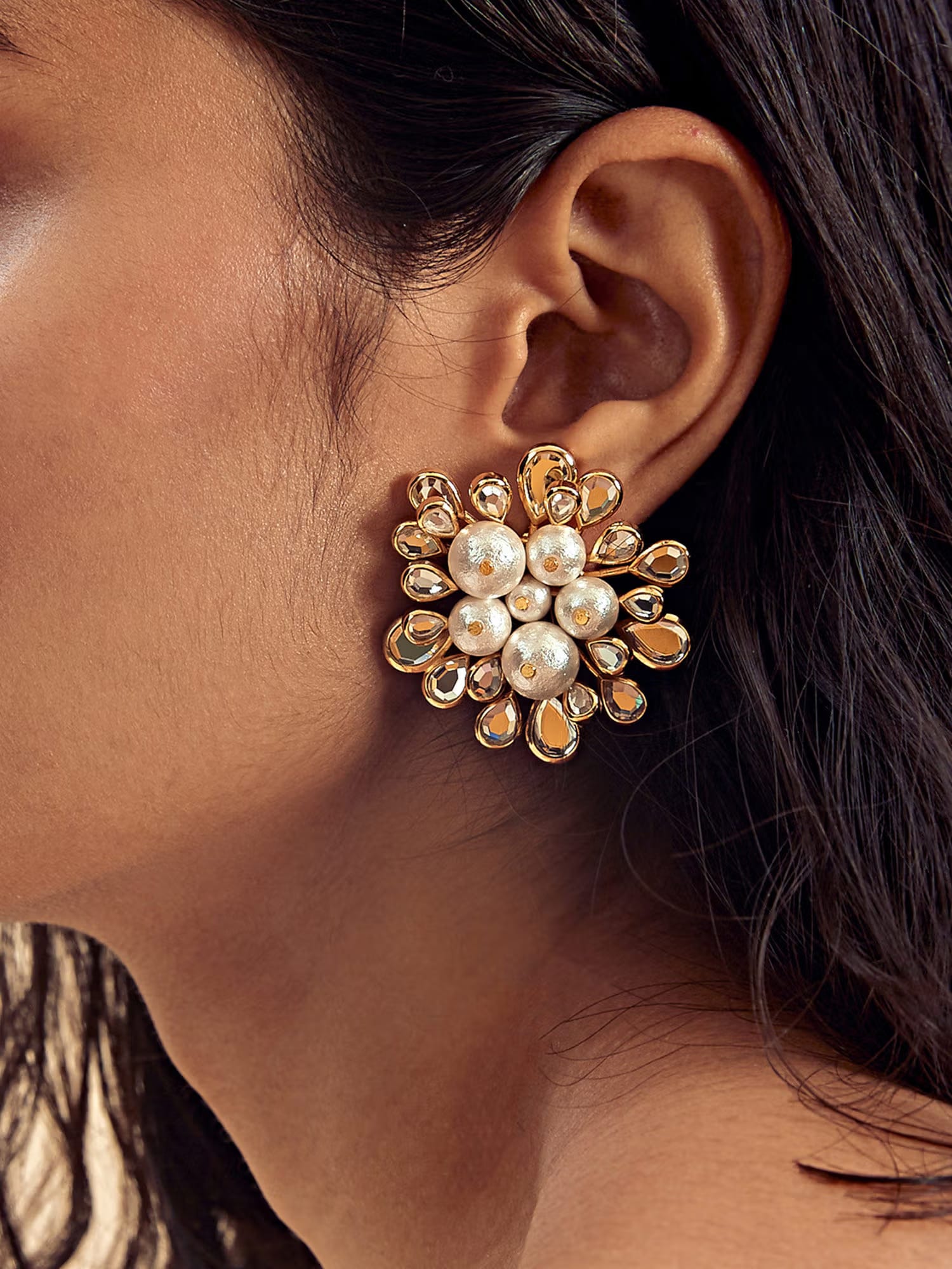 Isharya Gold Limelight Cluster of Pearls Stud Earrings Nykaa Fashion sale