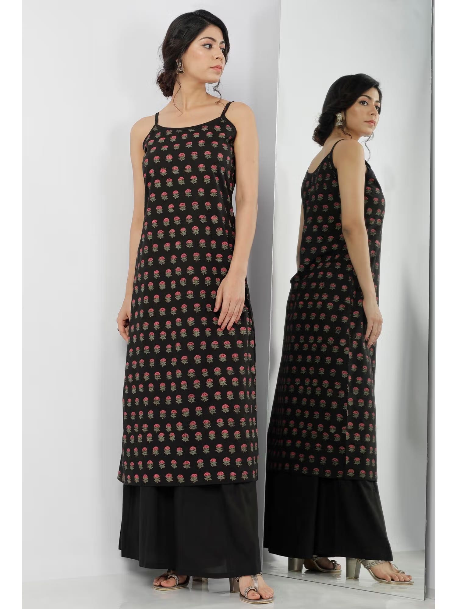 Tjori Kani Black Floral Buti Hand-Block Printed Cotton Slip Nykaa Fashion sale