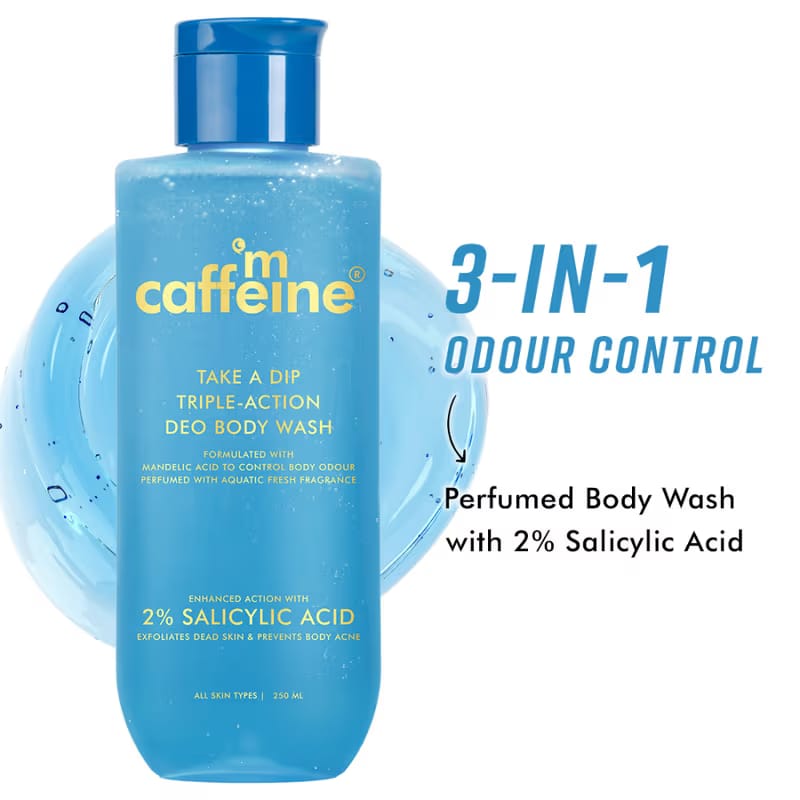 mCaffeine Take A Dip 3-in-1 Perfume Body Wash, Odour Control, 2% Salicylic acid, Aqua Fresh Scent Nykaa sale