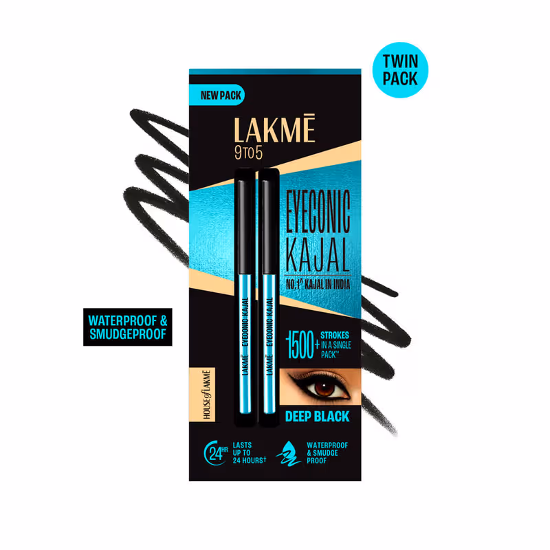 Lakme Eyeconic Kajal Deep Black Twist Up Pencil & Matte Finish - Pack of 2 Nykaa sale