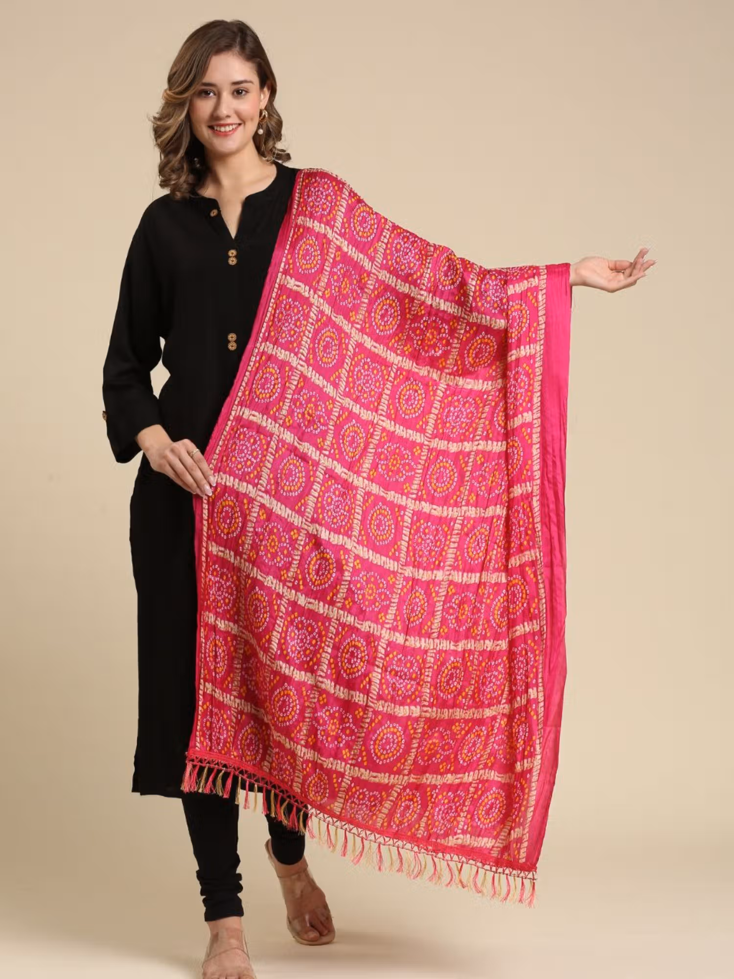 Womens Crushed Art Silk Bandhini Printed Dupatta Pink Nykaa Fashion sale