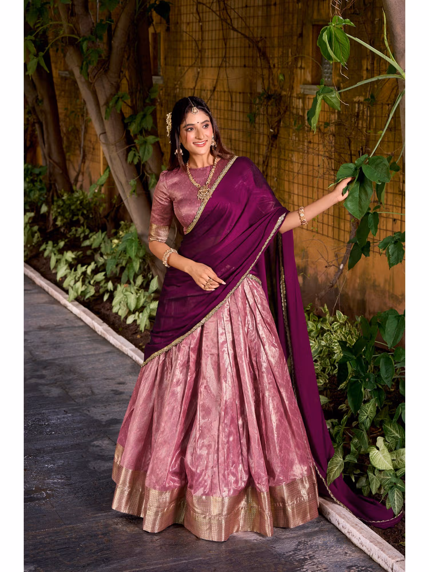 Designer Dupion Silk Zari Stitched Pink Lehenga with Unstitched Choli and Dupatta Nykaa Fashion sale