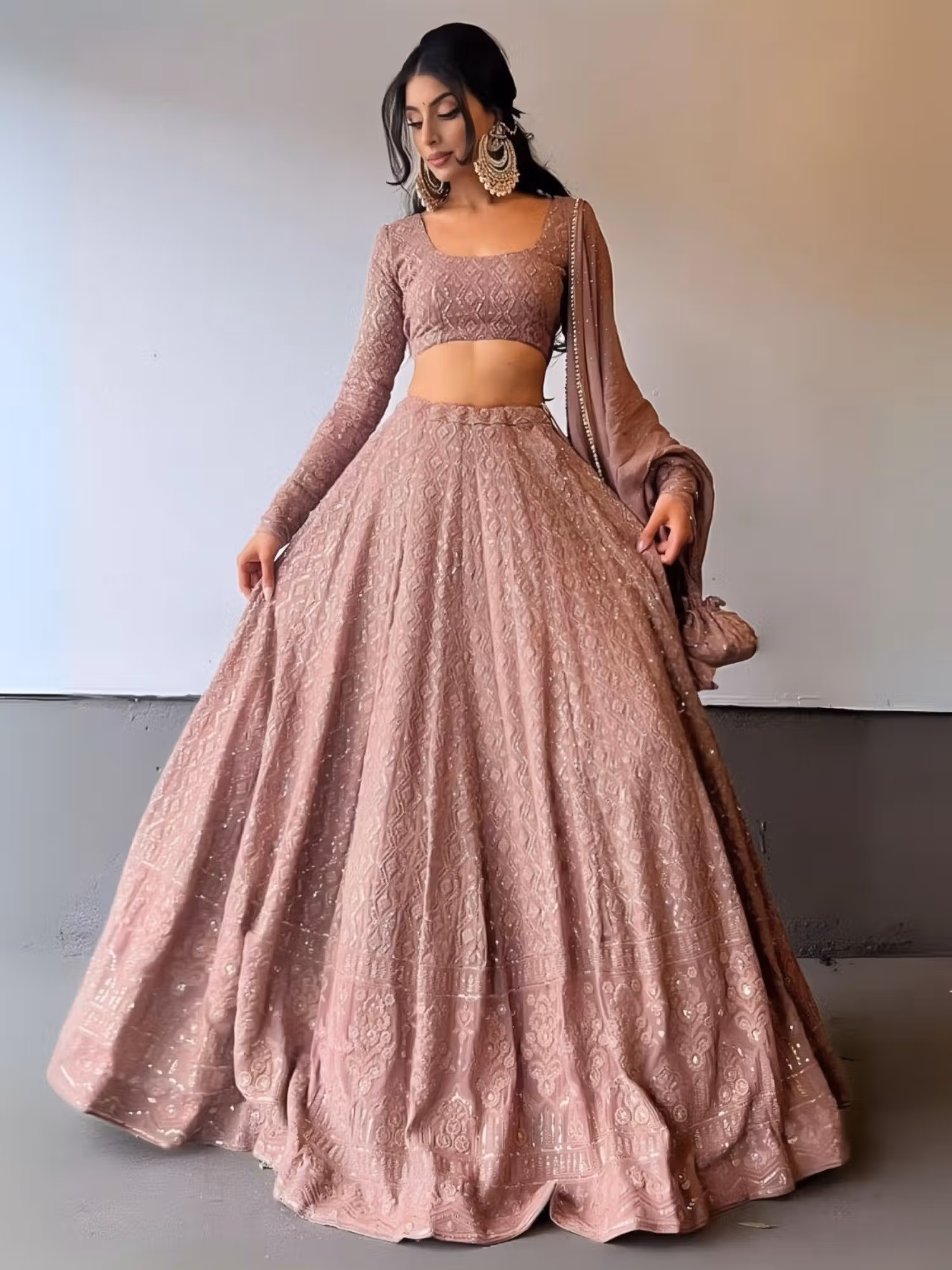 Mauve Georgette Embroidered Semi-Stitched Lehenga for Women Nykaa Fashion sale