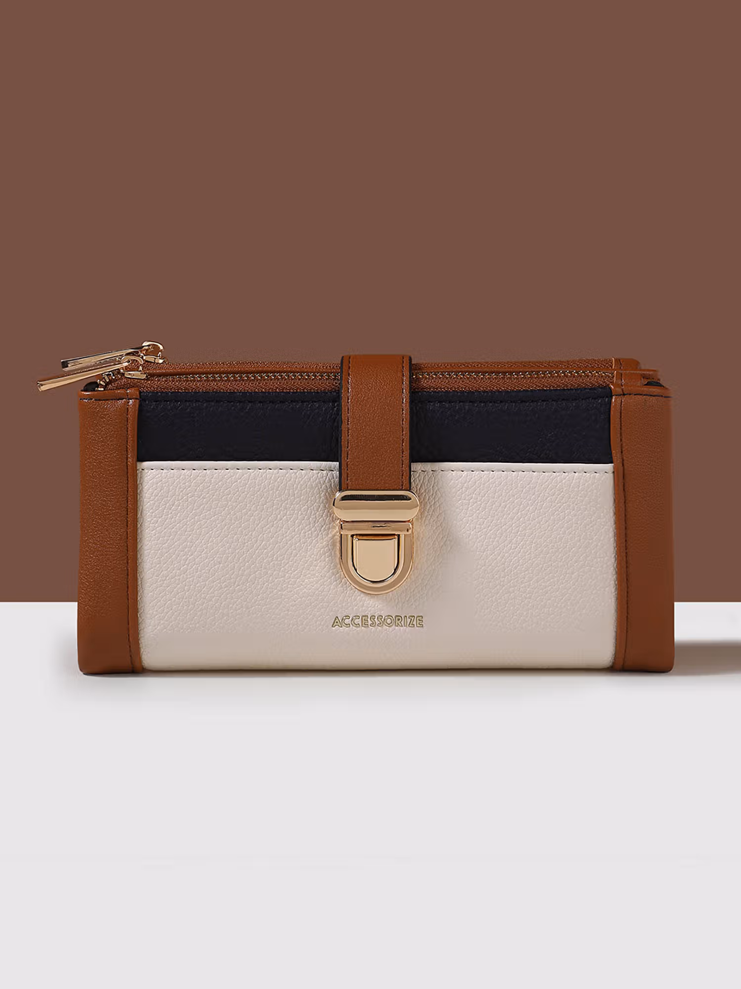 Women's Brown Colour Block Push Lock Wallet Nykaa Fashion sale