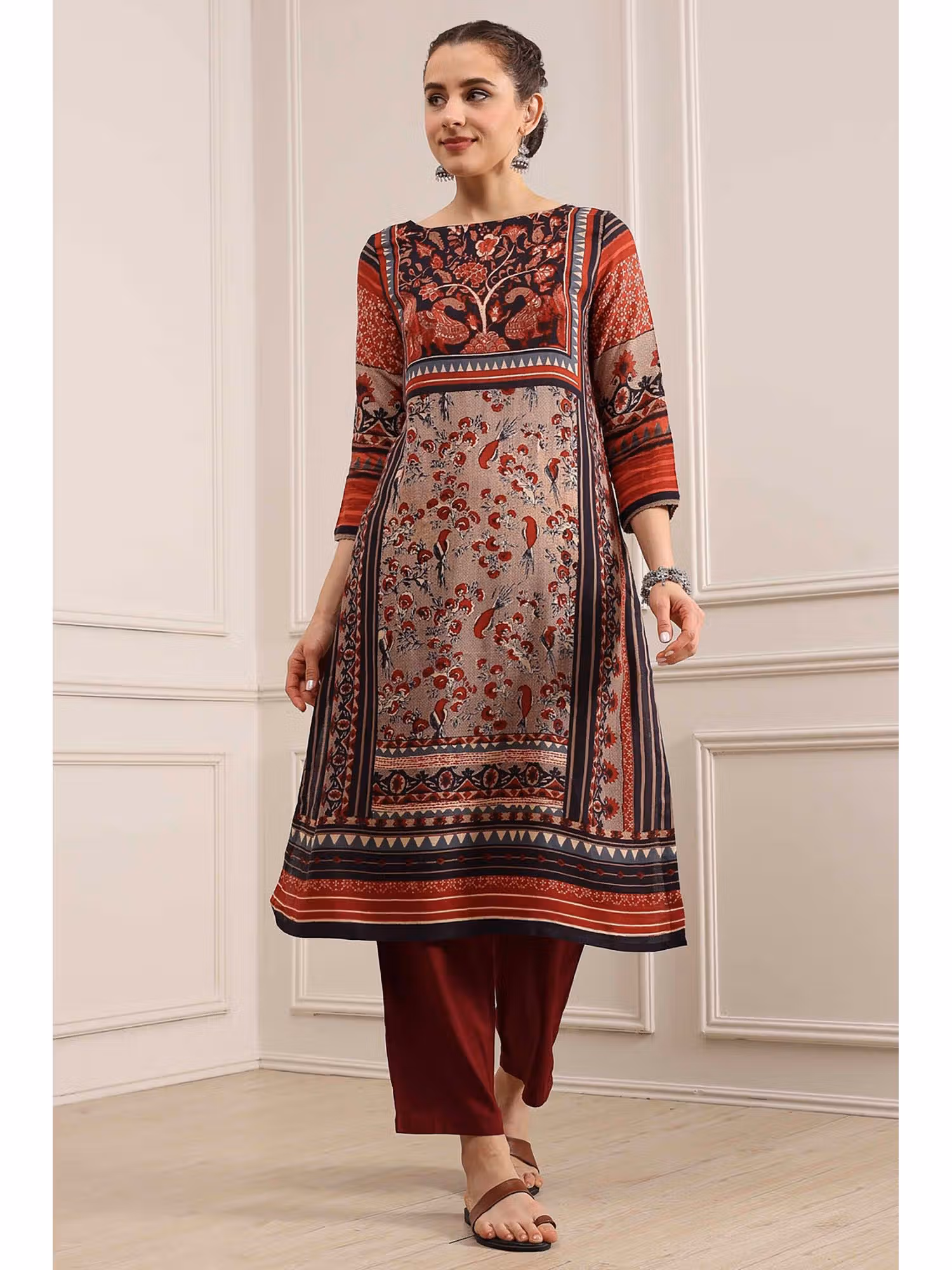 Black Rayon Straight Printed Kurta Nykaa Fashion sale