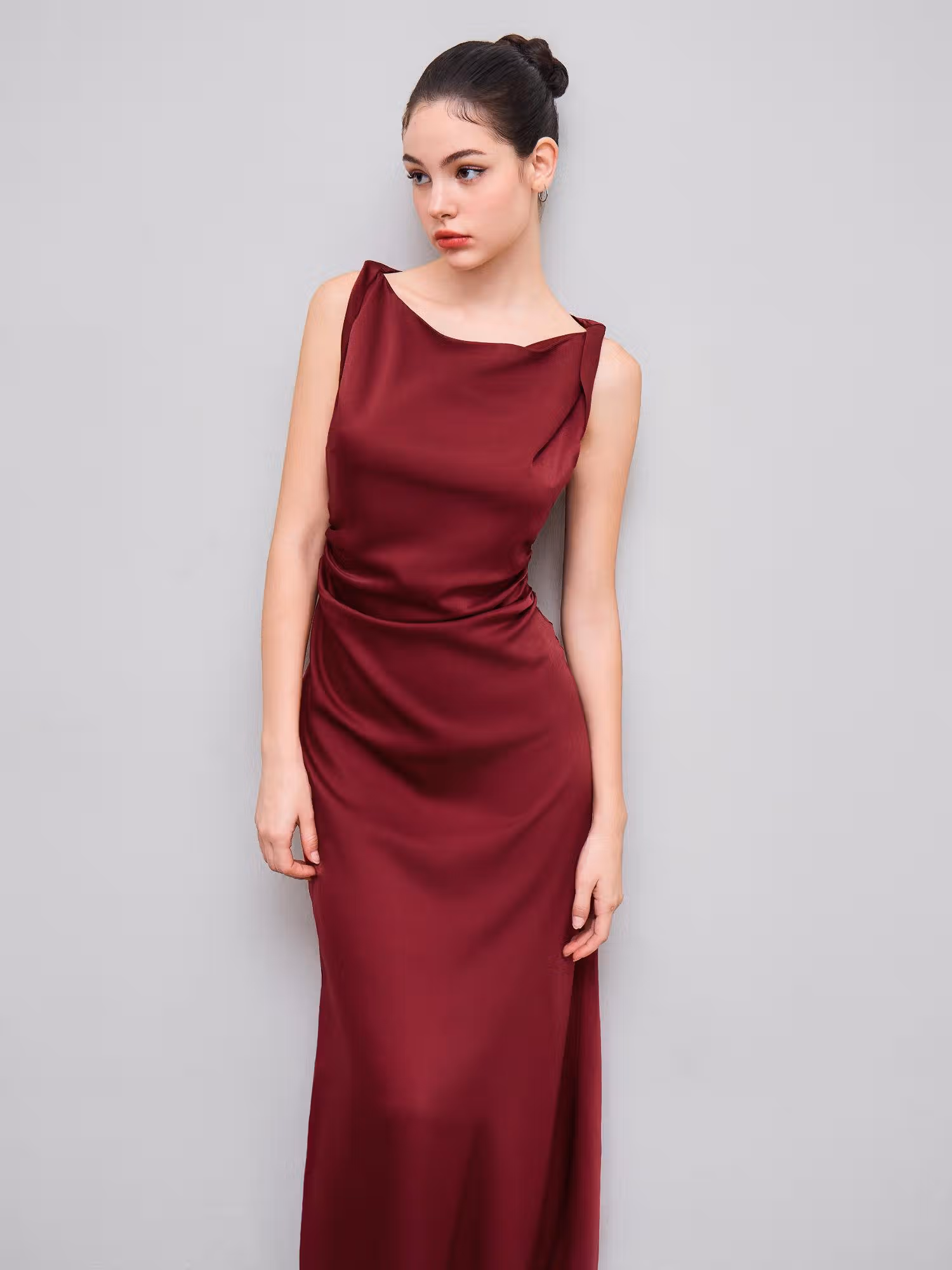 Satin Boat Neck Ruched Maxi Dress Nykaa Fashion sale