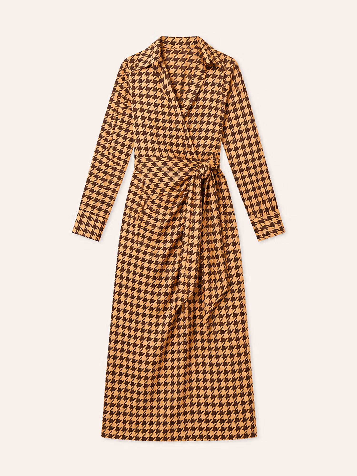 Houndstooth Print Wrap Dress - Brown And Gold Nykaa Fashion sale