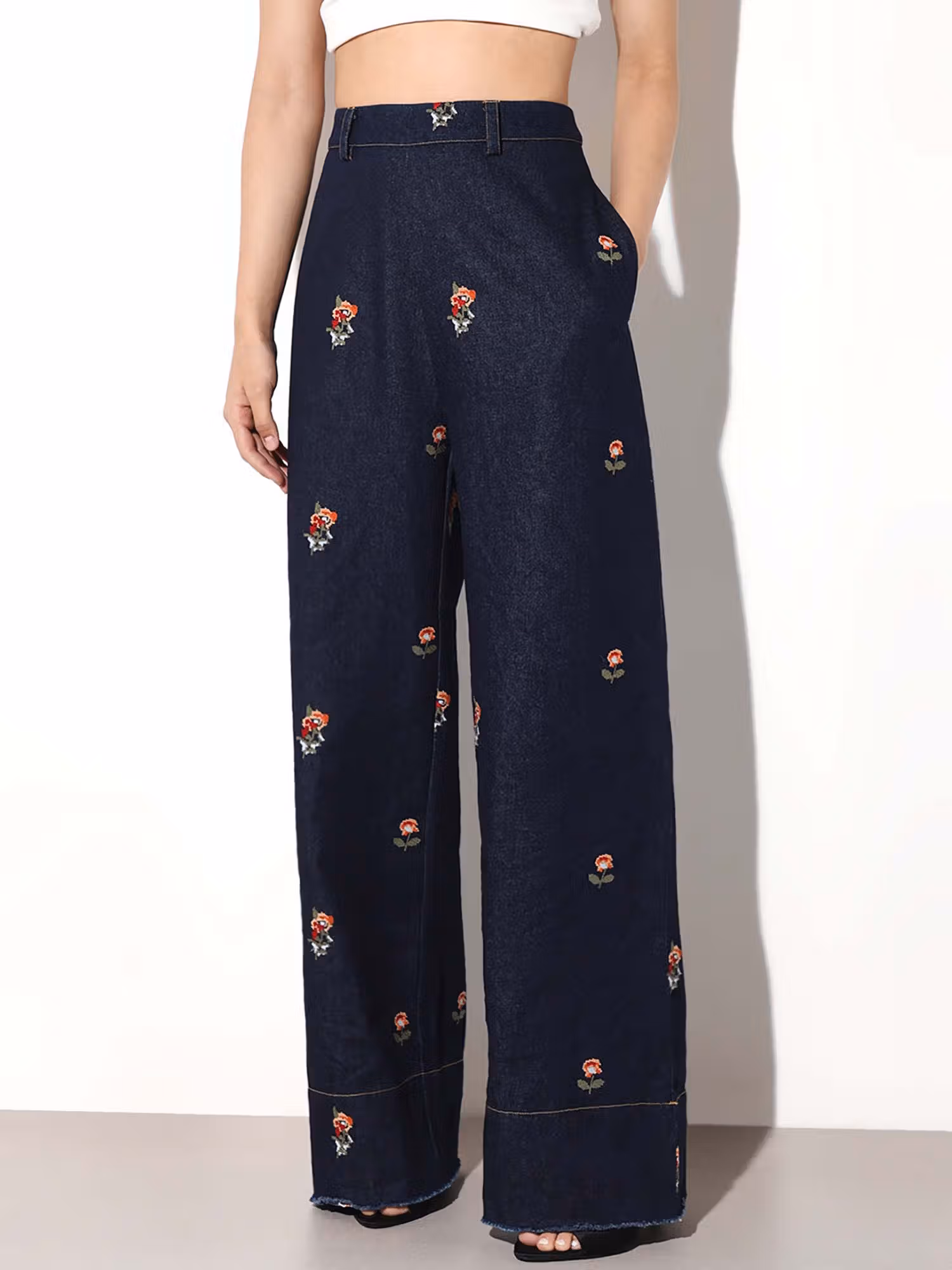 Womens Embroidered Straight Fit High-Rise Blue Jeans Nykaa Fashion sale