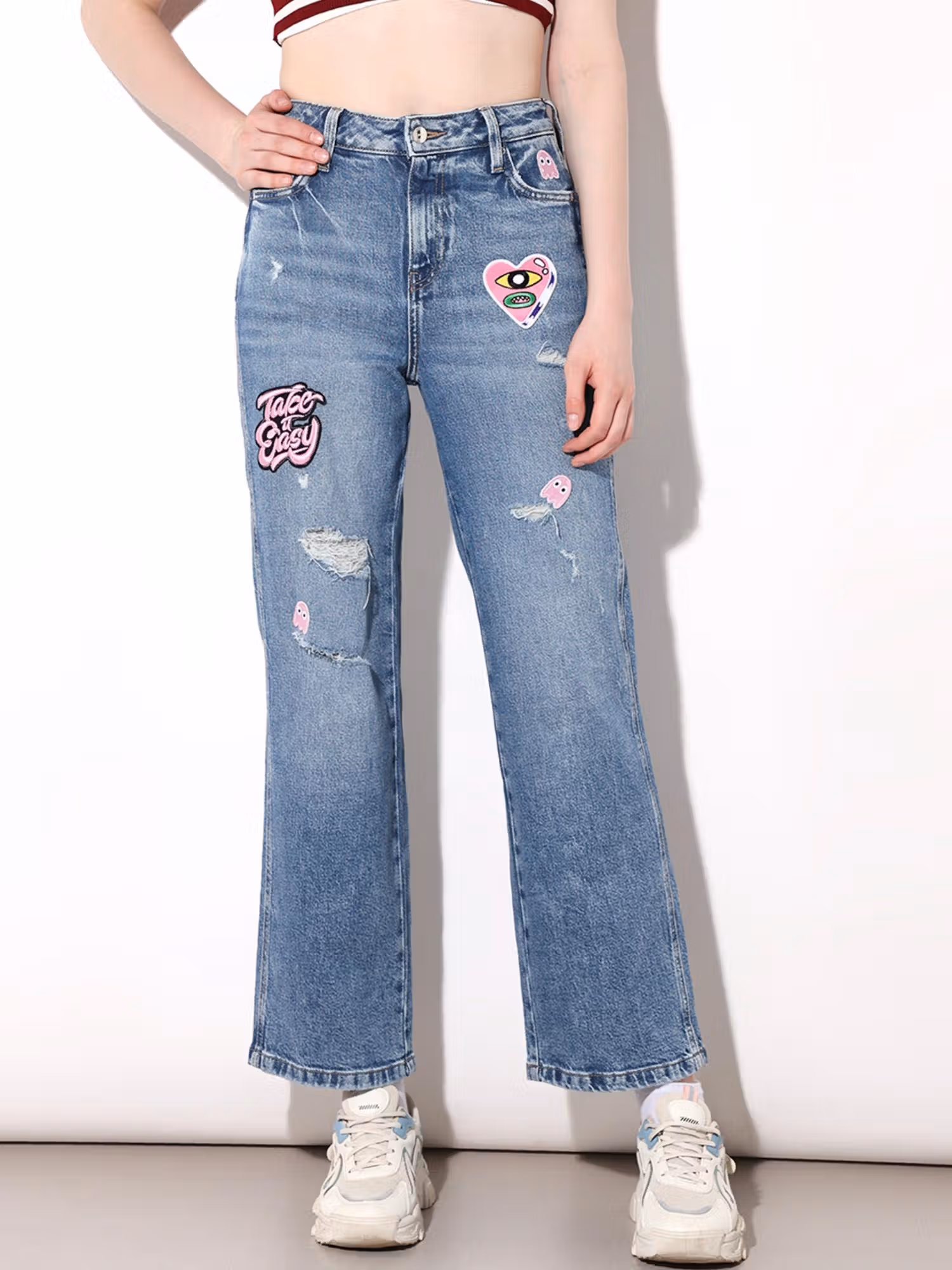 Womens Solid Fit High-Rise Blue Jeans Nykaa Fashion sale