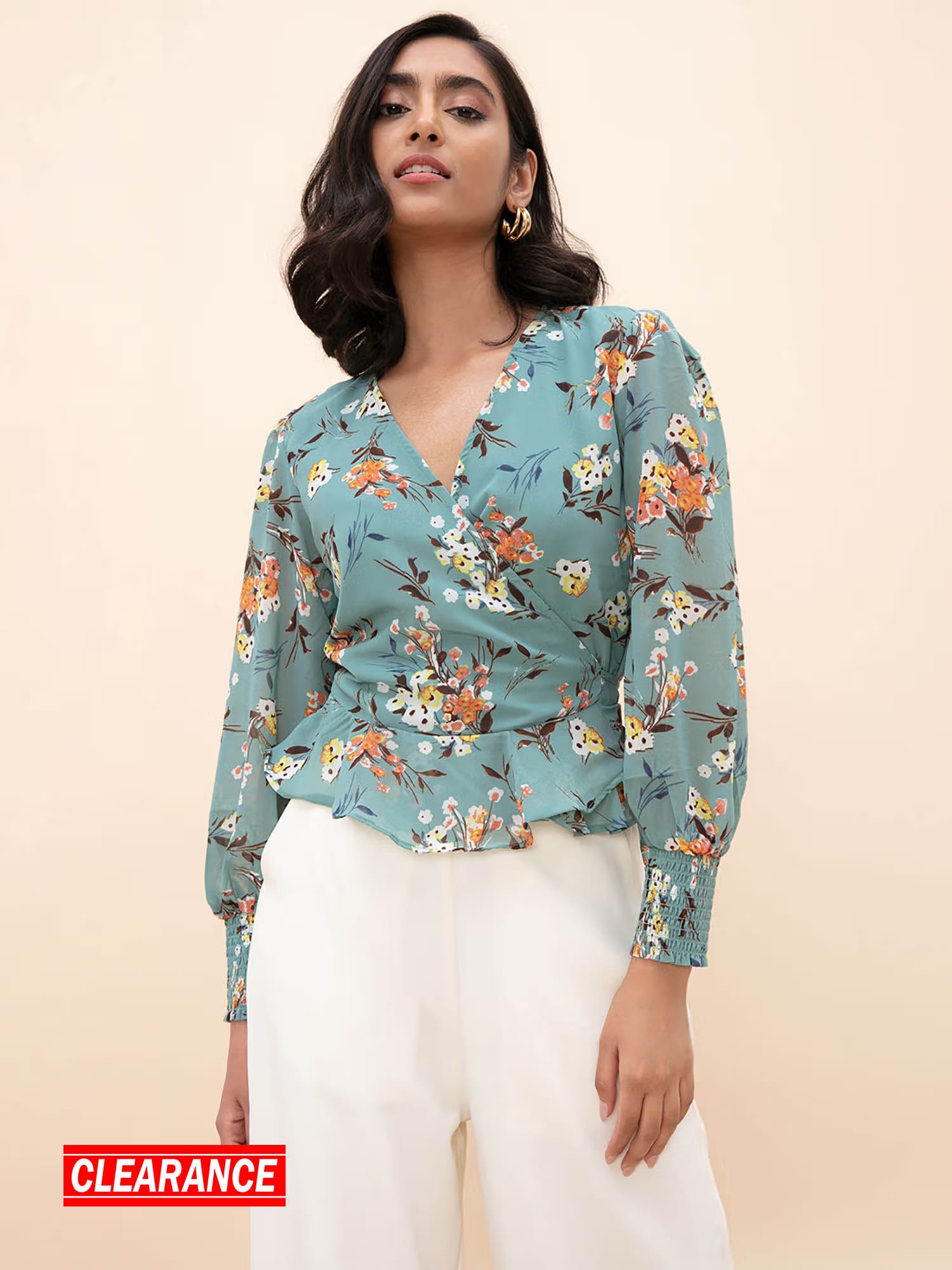 Twenty Dresses by Nykaa Fashion Green Floral Print V Neck Wrap Top Nykaa Fashion sale