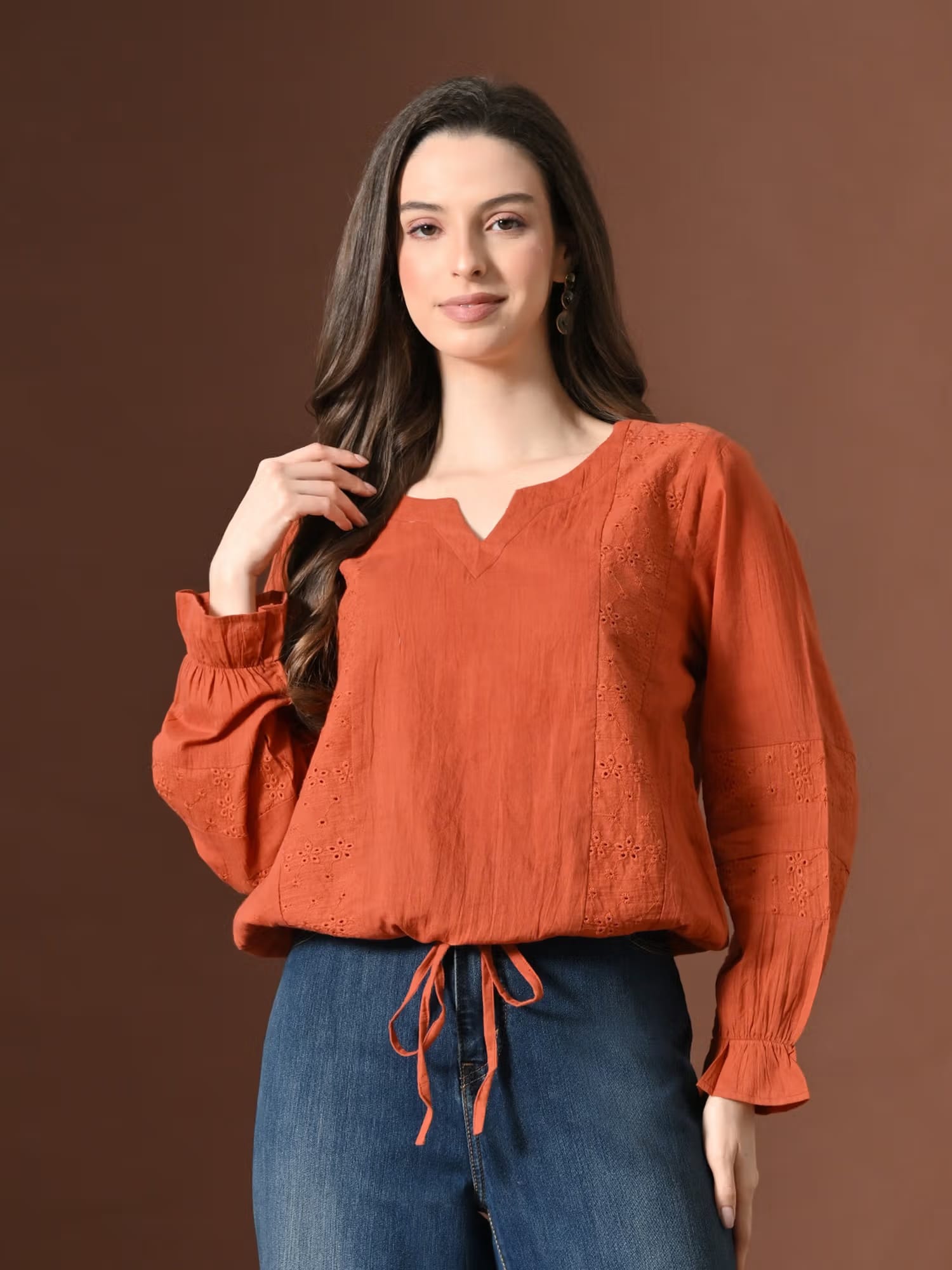 MYSHKA Rust Cotton Embroidered Top Nykaa Fashion sale