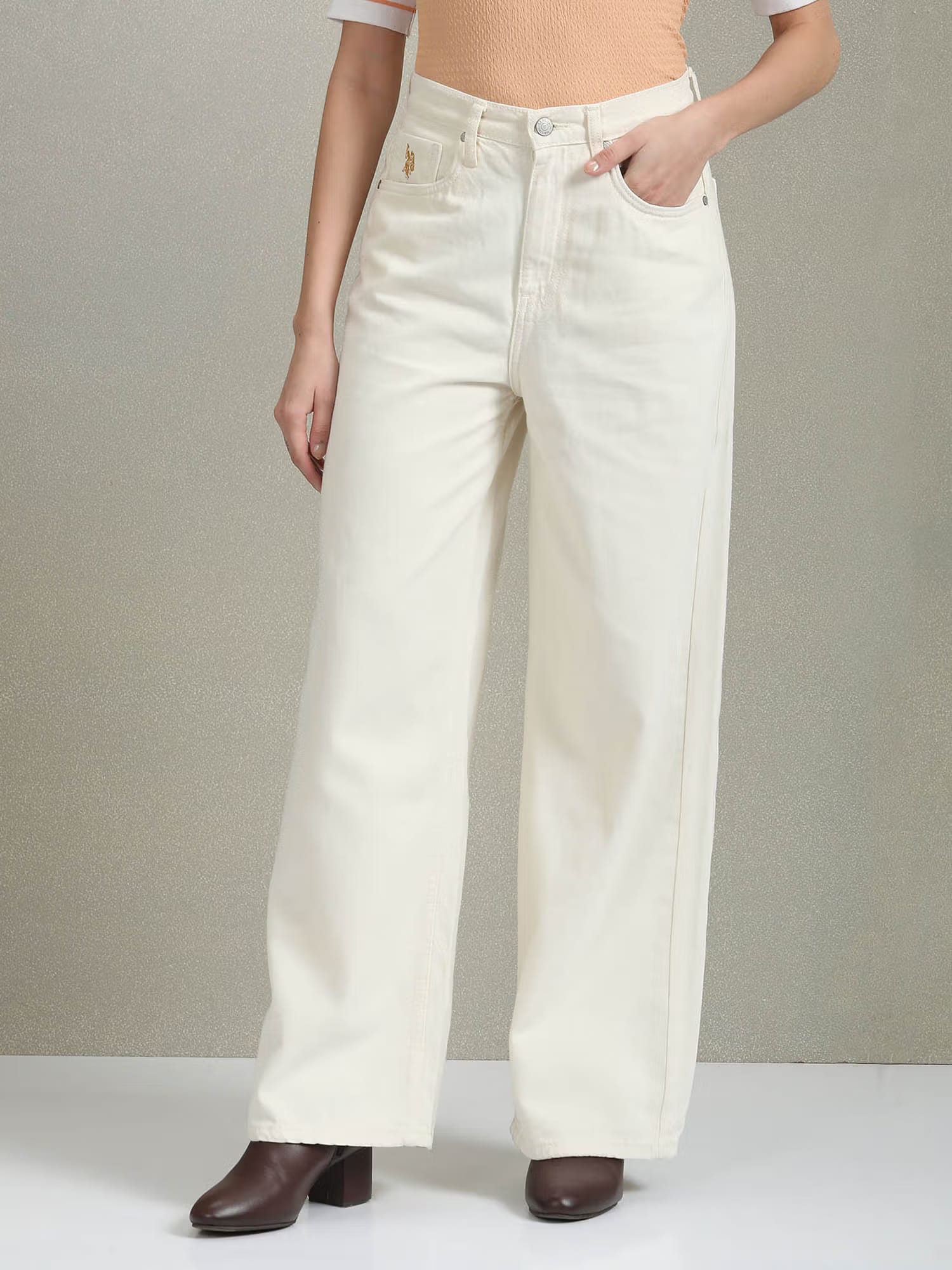 U.S. POLO ASSN. High Rise Wide Leg Jeans White Nykaa Fashion sale