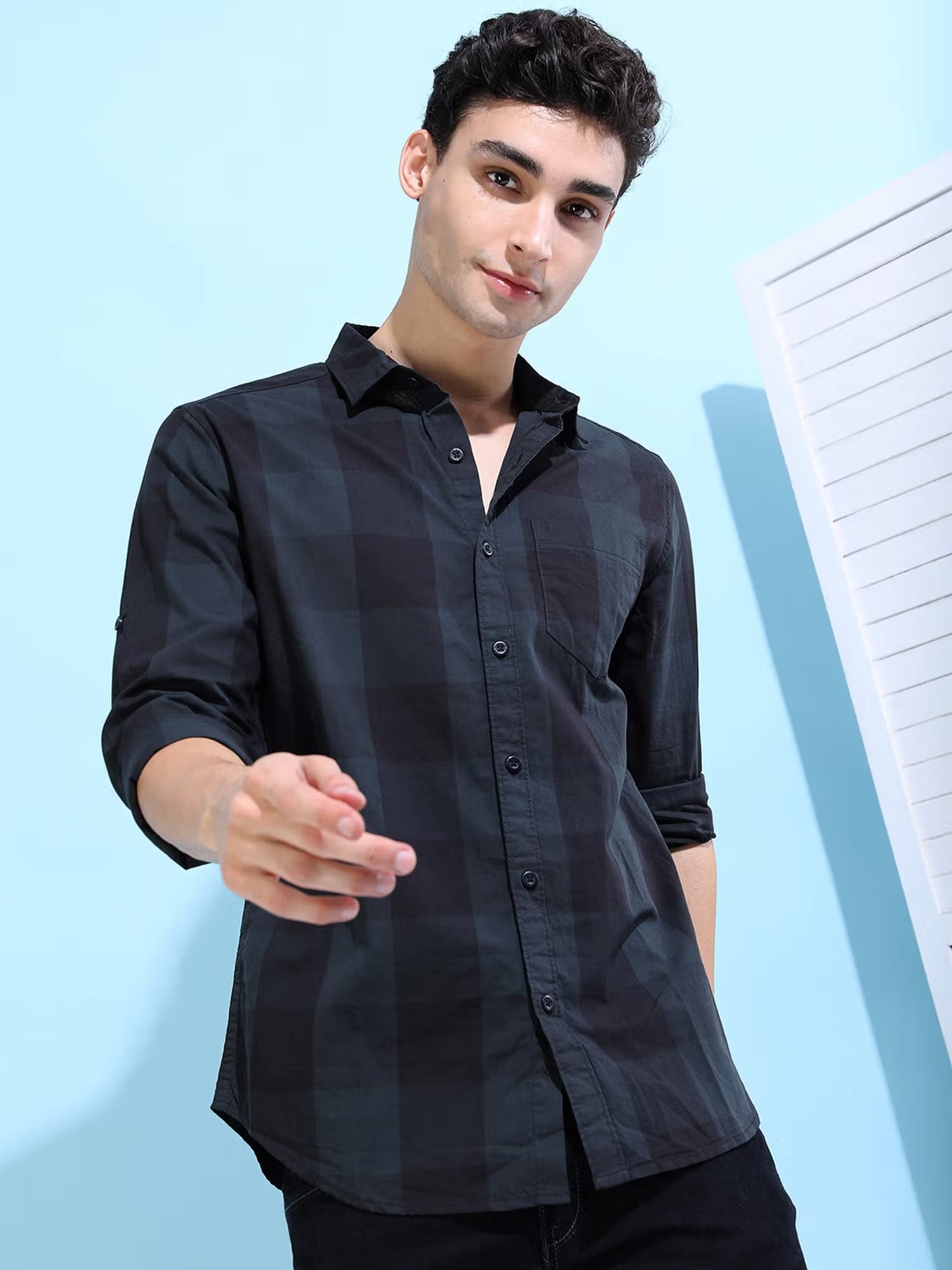 HIGHLANDER Cotton Checks Black Shirt Nykaa Fashion sale