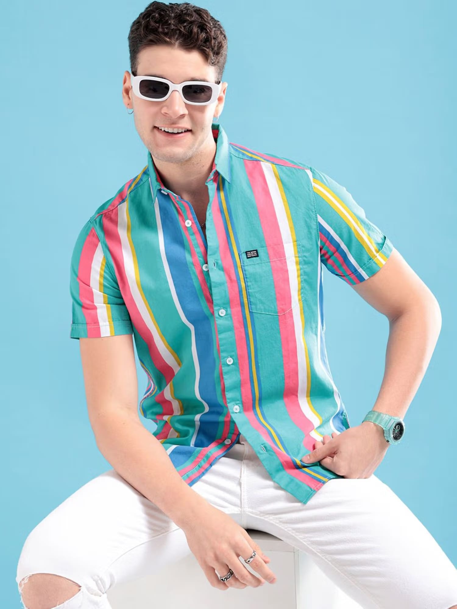 The Indian Garage Co Men's Slim Fit Striped Half Sleeves Spread Collar Casual Shirt Nykaa Fashion sale