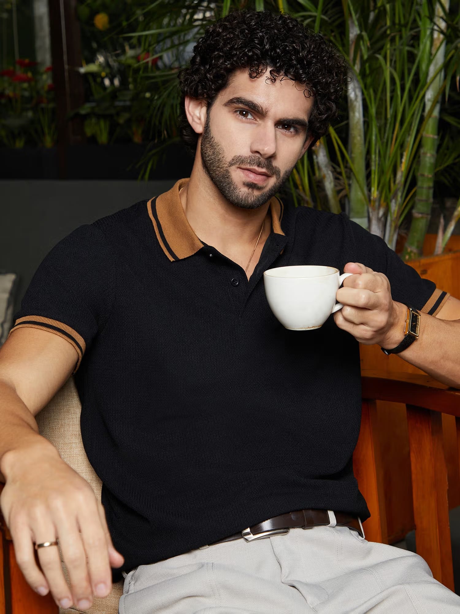 CAHOOT Mens Onyx Black Cuboid-Stripe Polo T-Shirt Nykaa Fashion sale