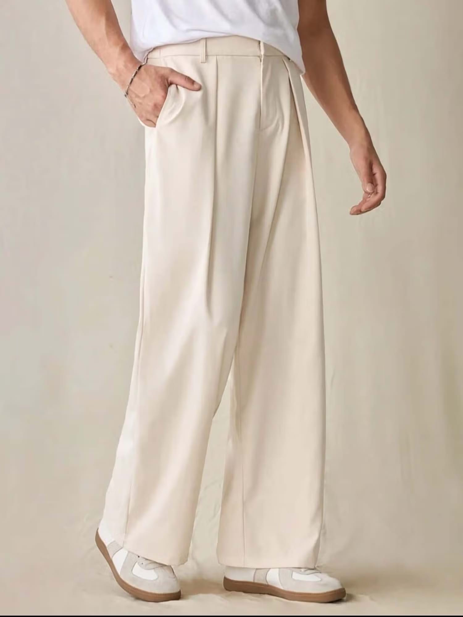 BROADSTAR Stretchable Off White Loose Fit Solid Korean Trouser Nykaa Fashion sale
