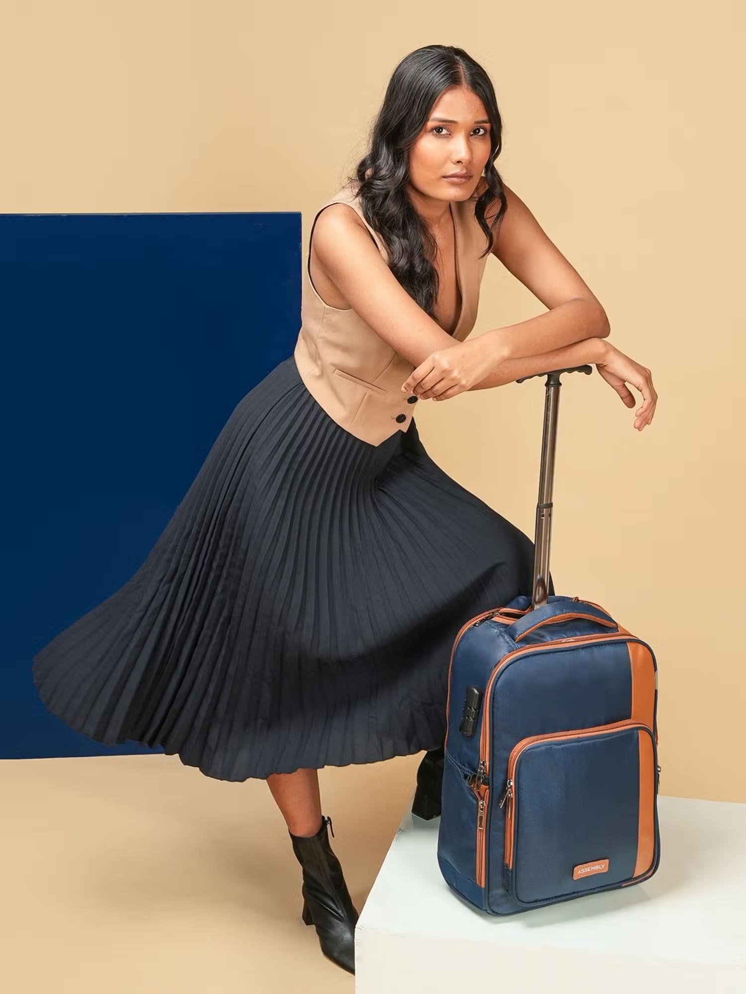 Assembly Laptop Roller Case (30L) - Weekender Travel Backpack with Wheels for Men & Women - Blue Nykaa Fashion sale