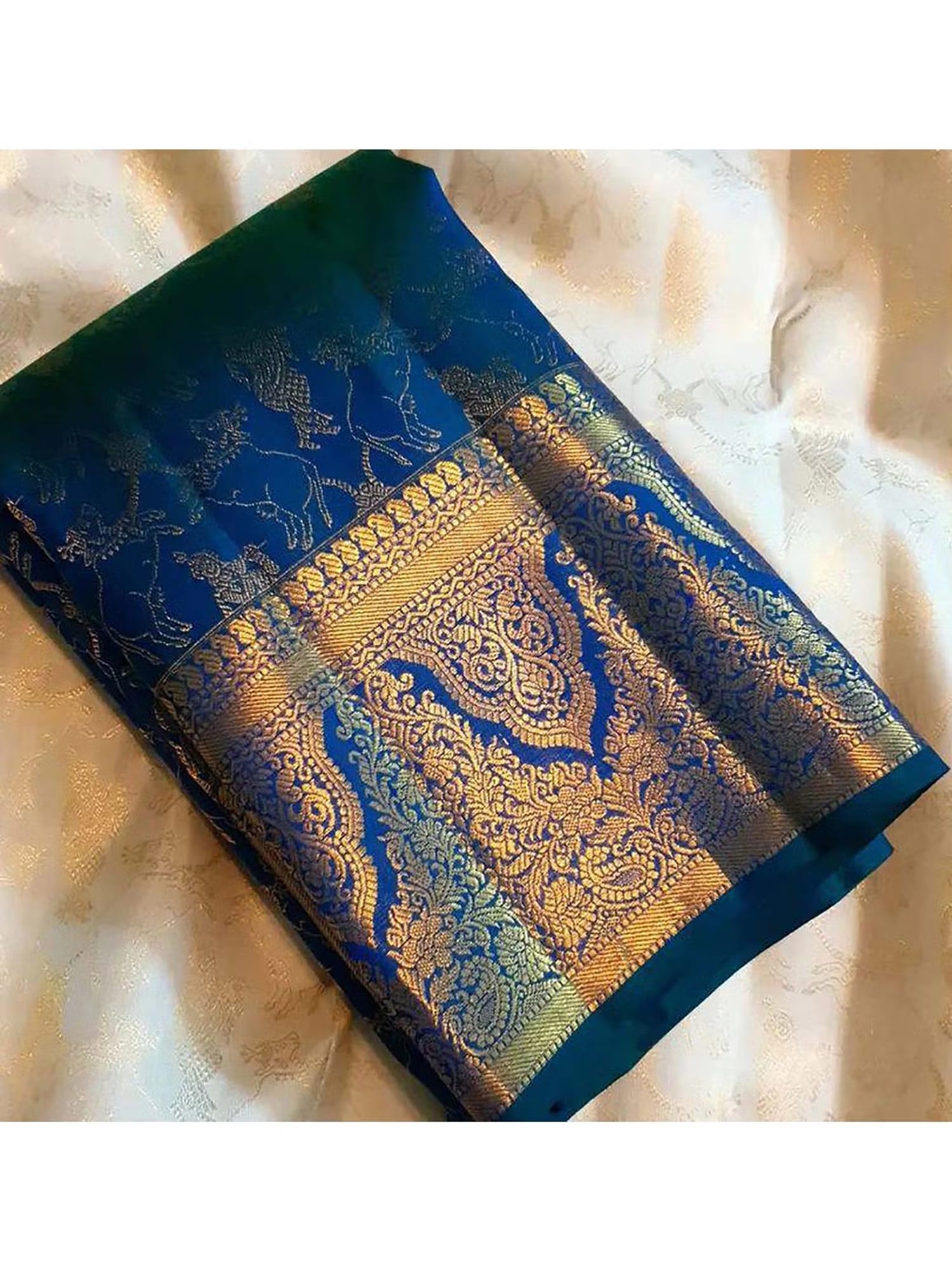 AMRUTKALA SAREES Blue Designer Banarasi Silk Kanjivaram Saree with Unstitched Blouse Nykaa Fashion sale