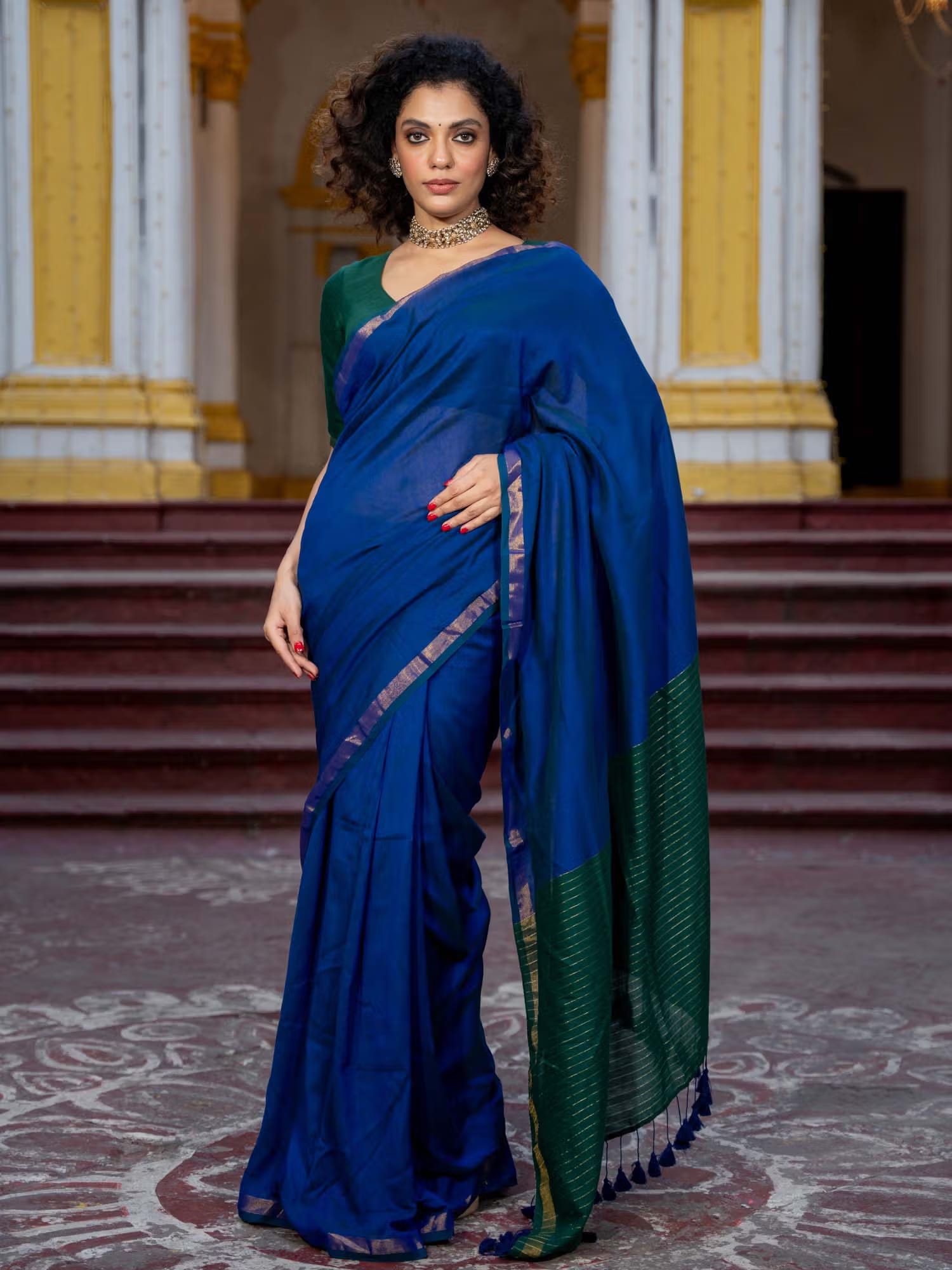 Suta Blue Color Cotton Blend Saree Without Blouse Nykaa Fashion sale