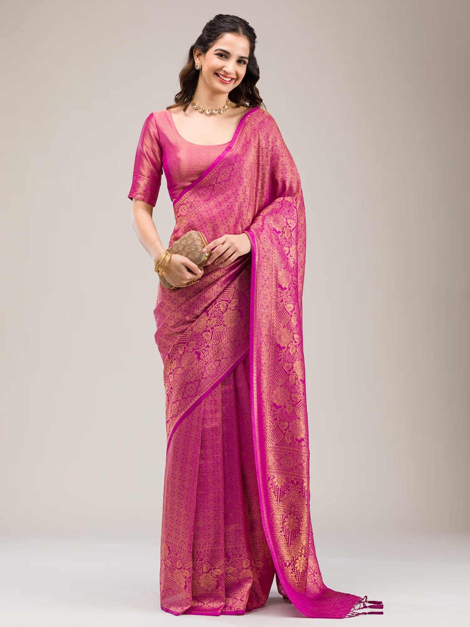 Koskii Women Zariwork (Gold) Silk Saree With Unstitched Blouse Nykaa Fashion sale