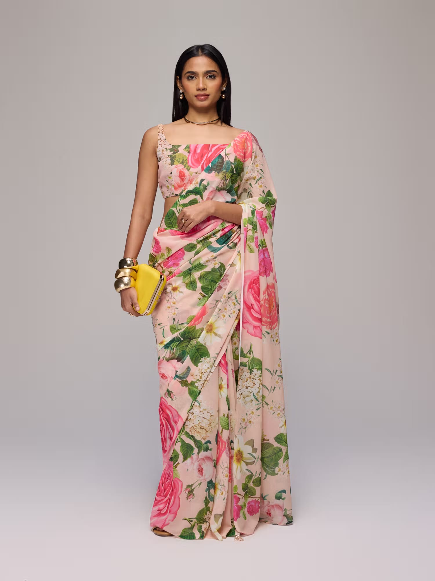 Gajra Gang Pink Georgette Floral Print Embellished Saree Blushed Affair With Unstiched Blouse Nykaa Fashion sale