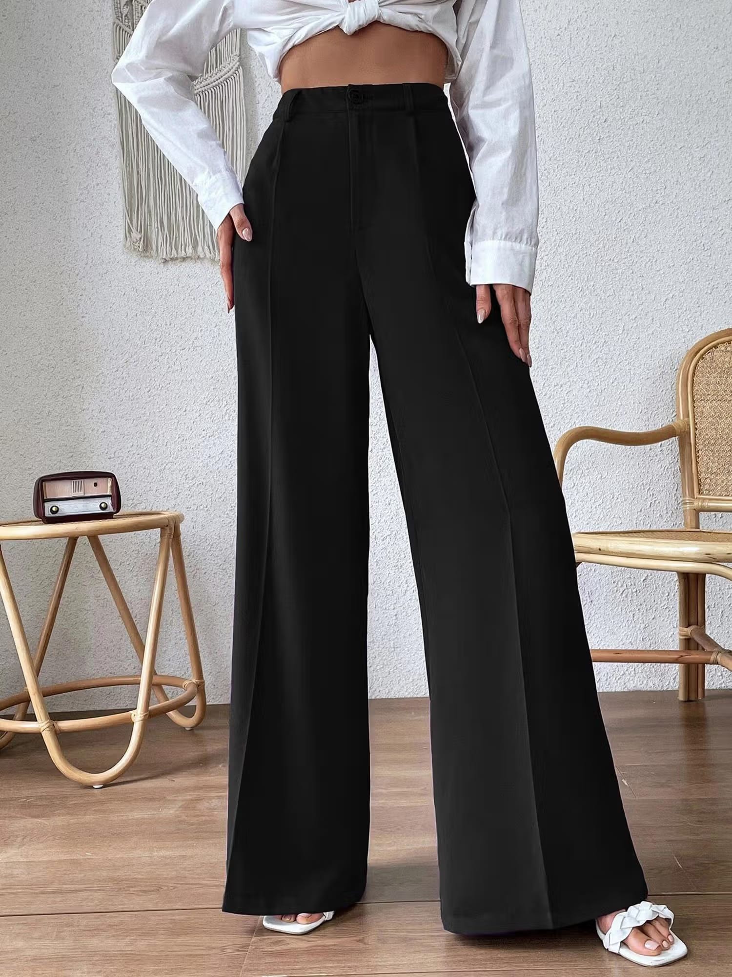 KOTTY Womens High Rise Viscose Rayon Flared Fit Solid Trousers Nykaa Fashion sale