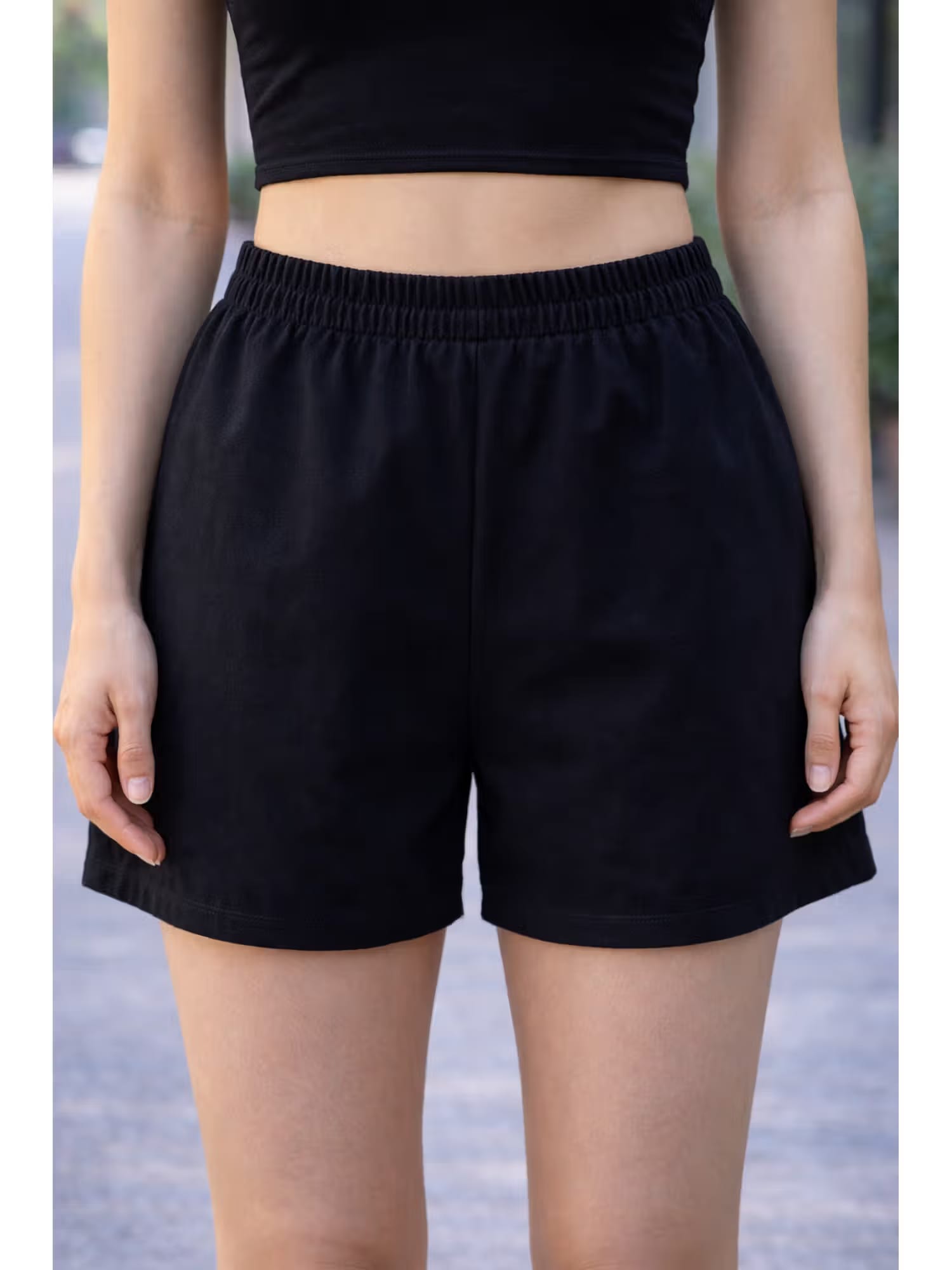 NOBARR Women Black Solid Elastic Waist Casual Shorts Nykaa Fashion sale