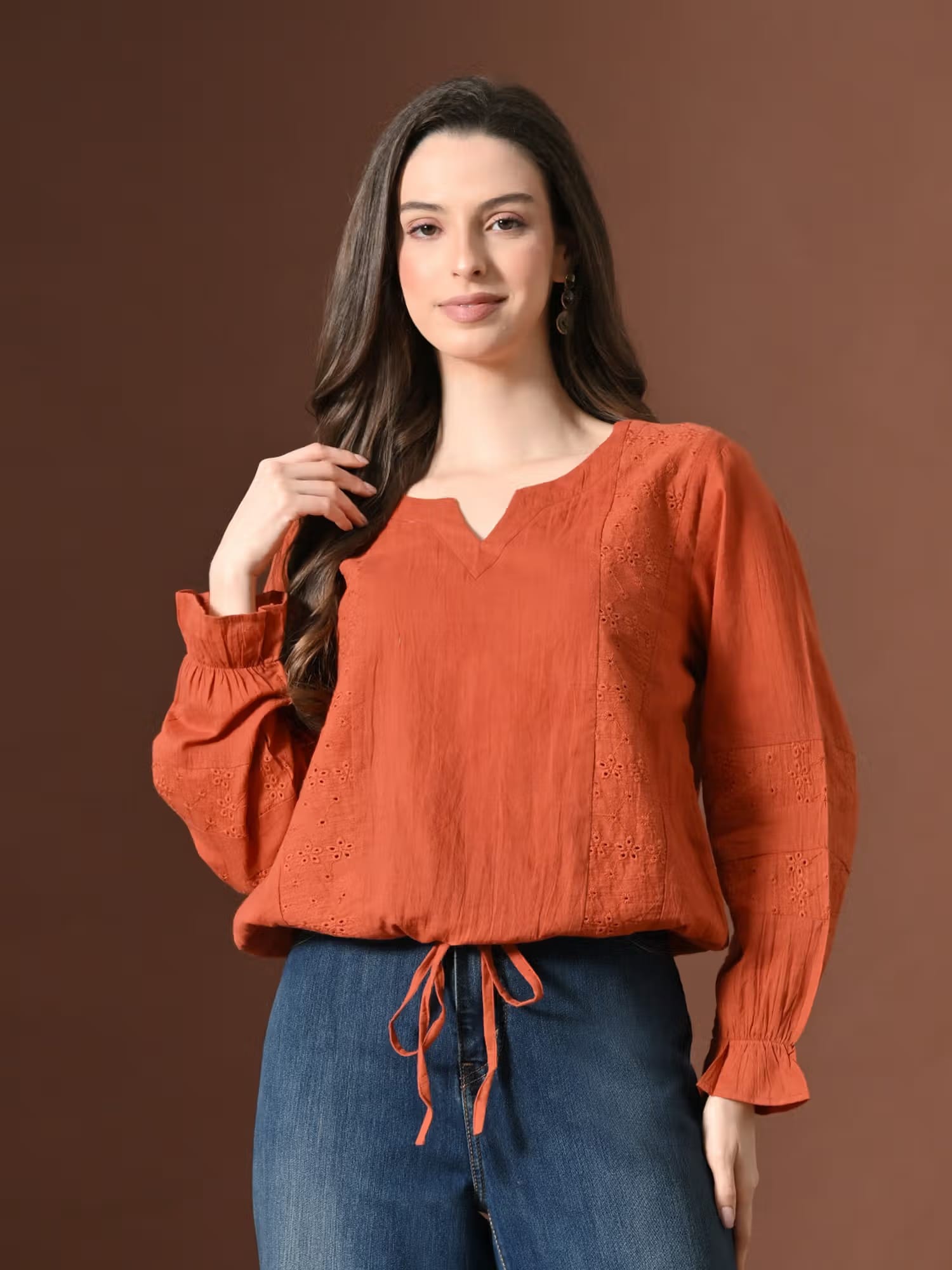 MYSHKA Rust Cotton Embroidered Top Nykaa Fashion sale