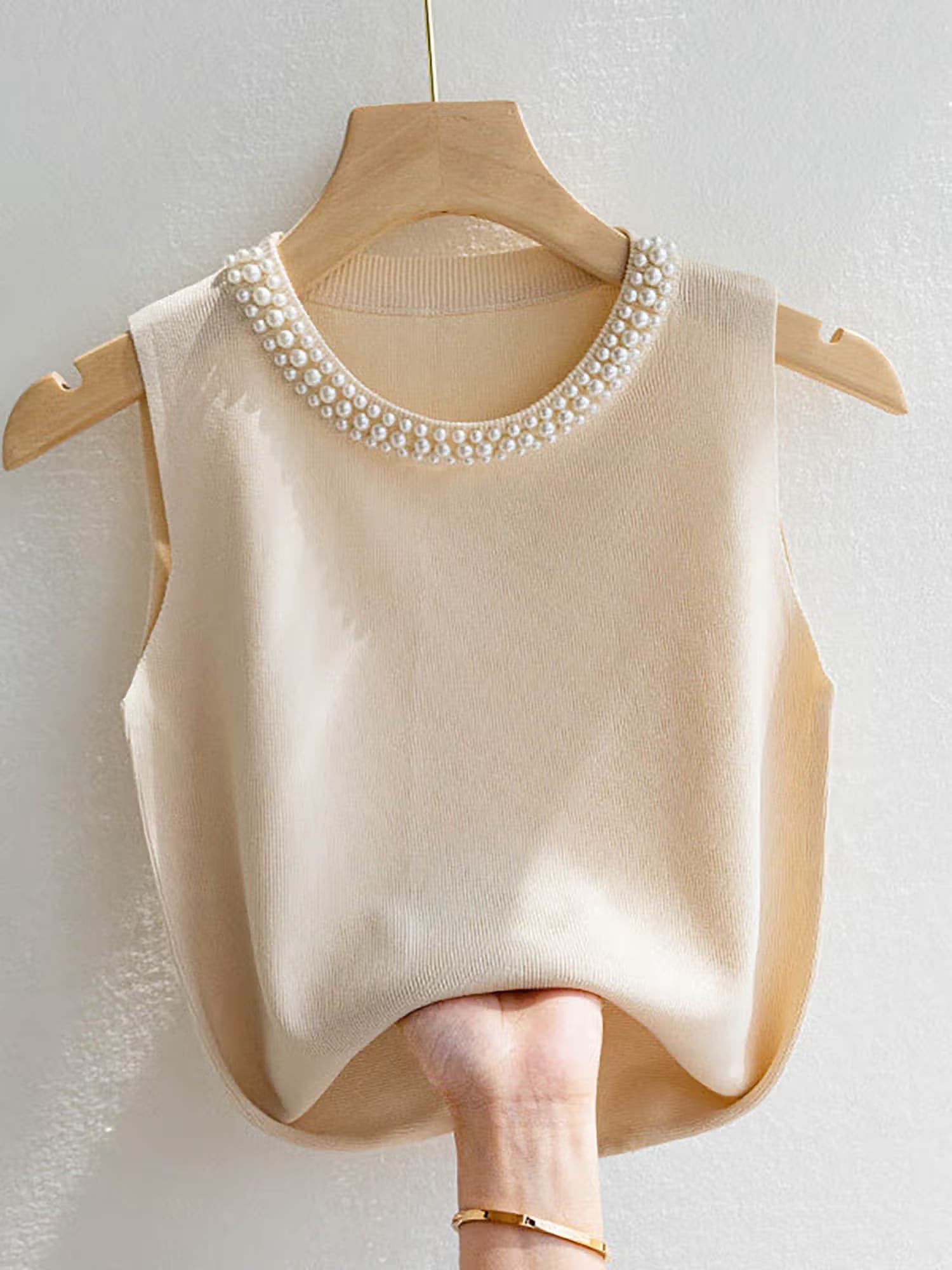 Outzidr Cream Pearl Studded Tank Top Nykaa Fashion sale