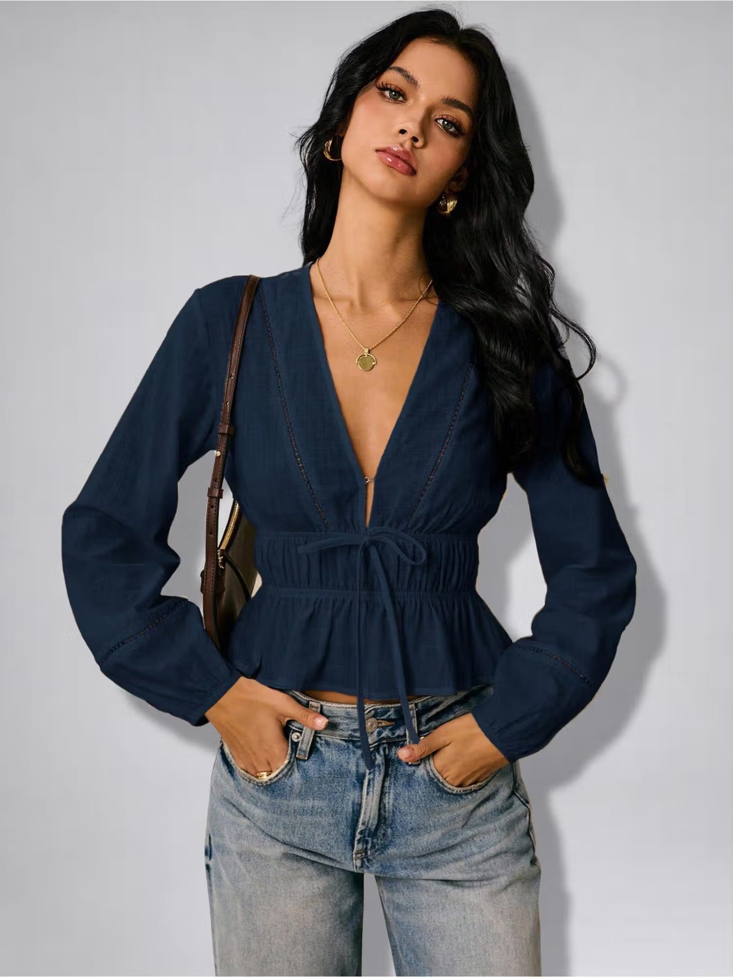 Twenty Dresses by Nykaa Fashion Womens Navy Blue Solid Drawstring Waist Peplum Top Nykaa Fashion sale
