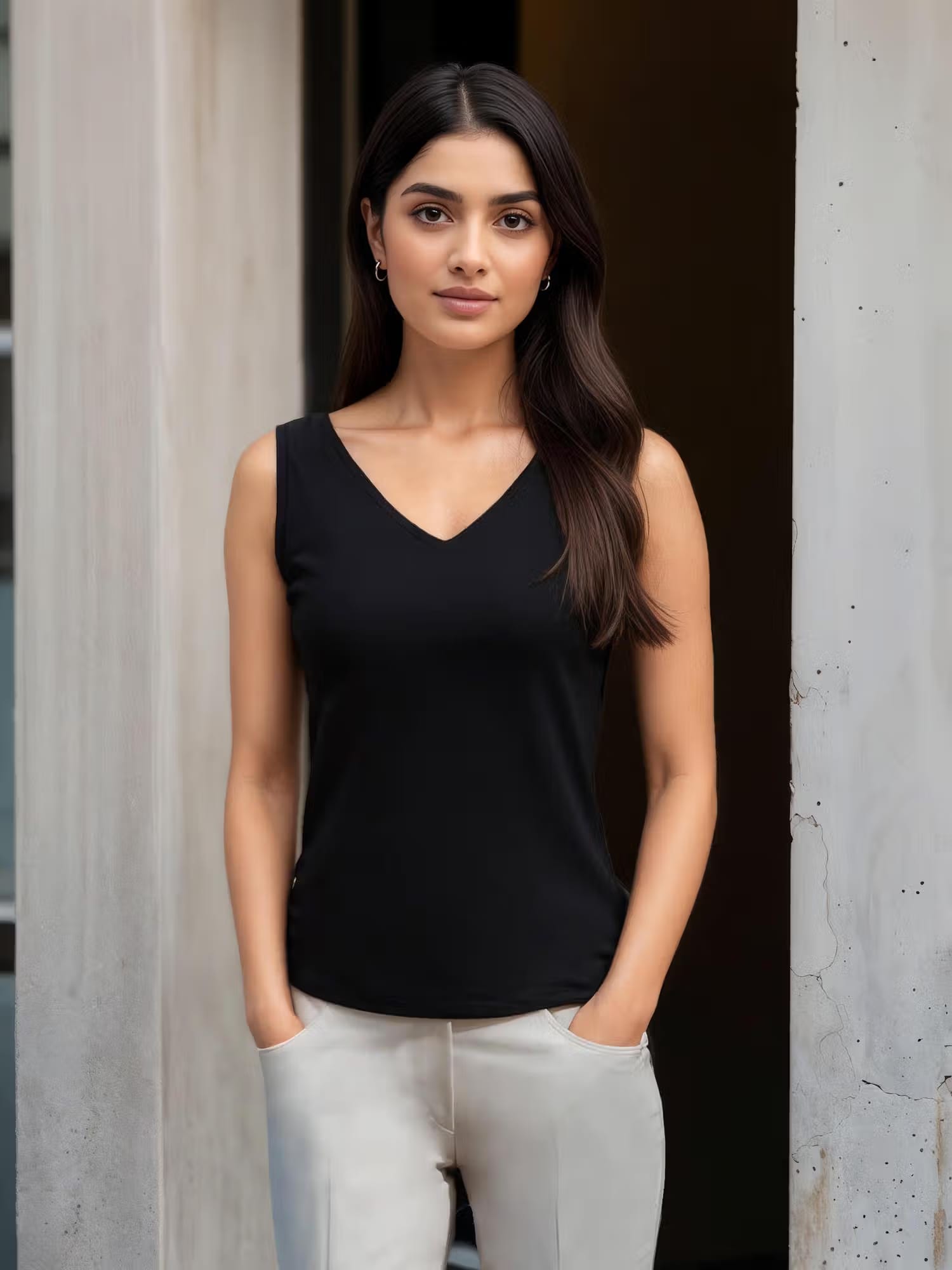 FABLE STREET Stretchable V Neck LivIn Camisole - Black Nykaa Fashion sale