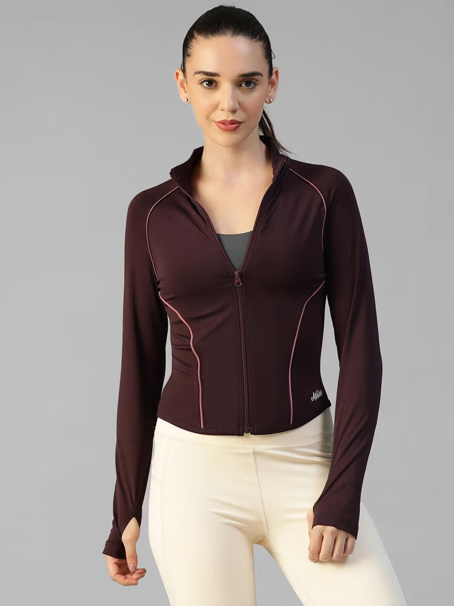 Athlisis Burgundy Women's Everyday Sporty Zip-Up Gym and Training Jacket Nykaa Fashion sale