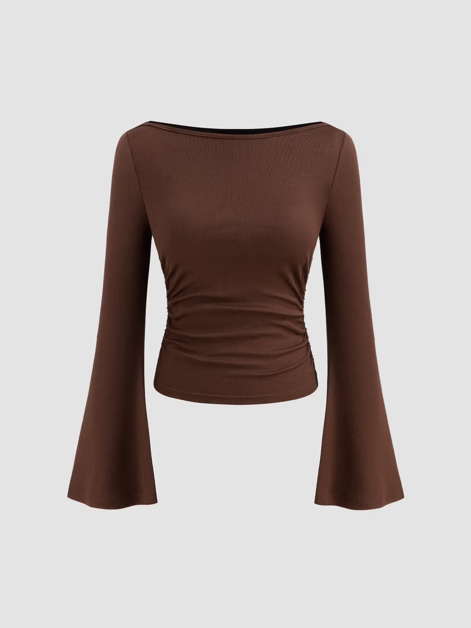 Cider Boat Neck Solid Ruched Long Sleeve Tee Nykaa Fashion sale