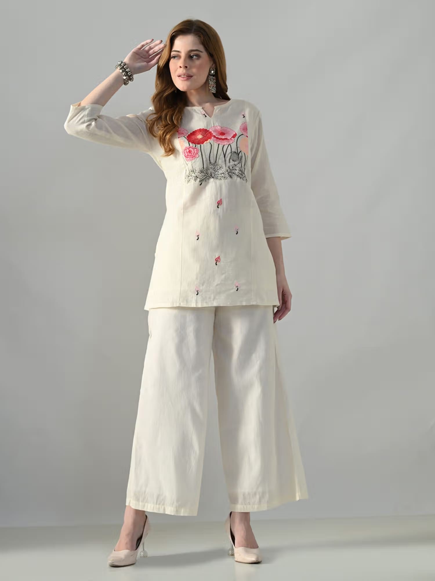 MYSHKA Women Off White Cotton Embroidered Co-Ord Set Nykaa Fashion sale