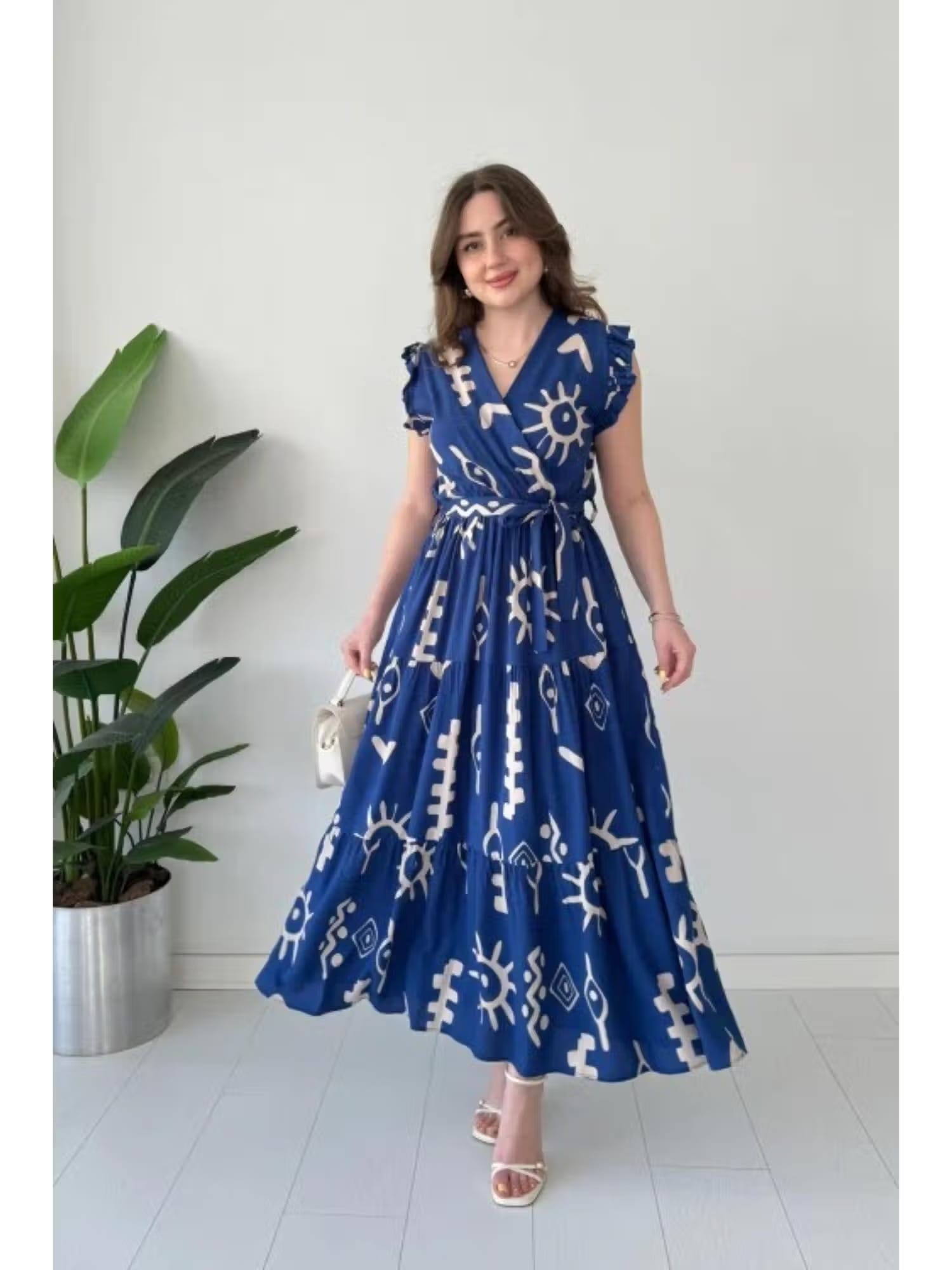 PIMU Womens Graphic Blue Dress with Belt Nykaa Fashion sale