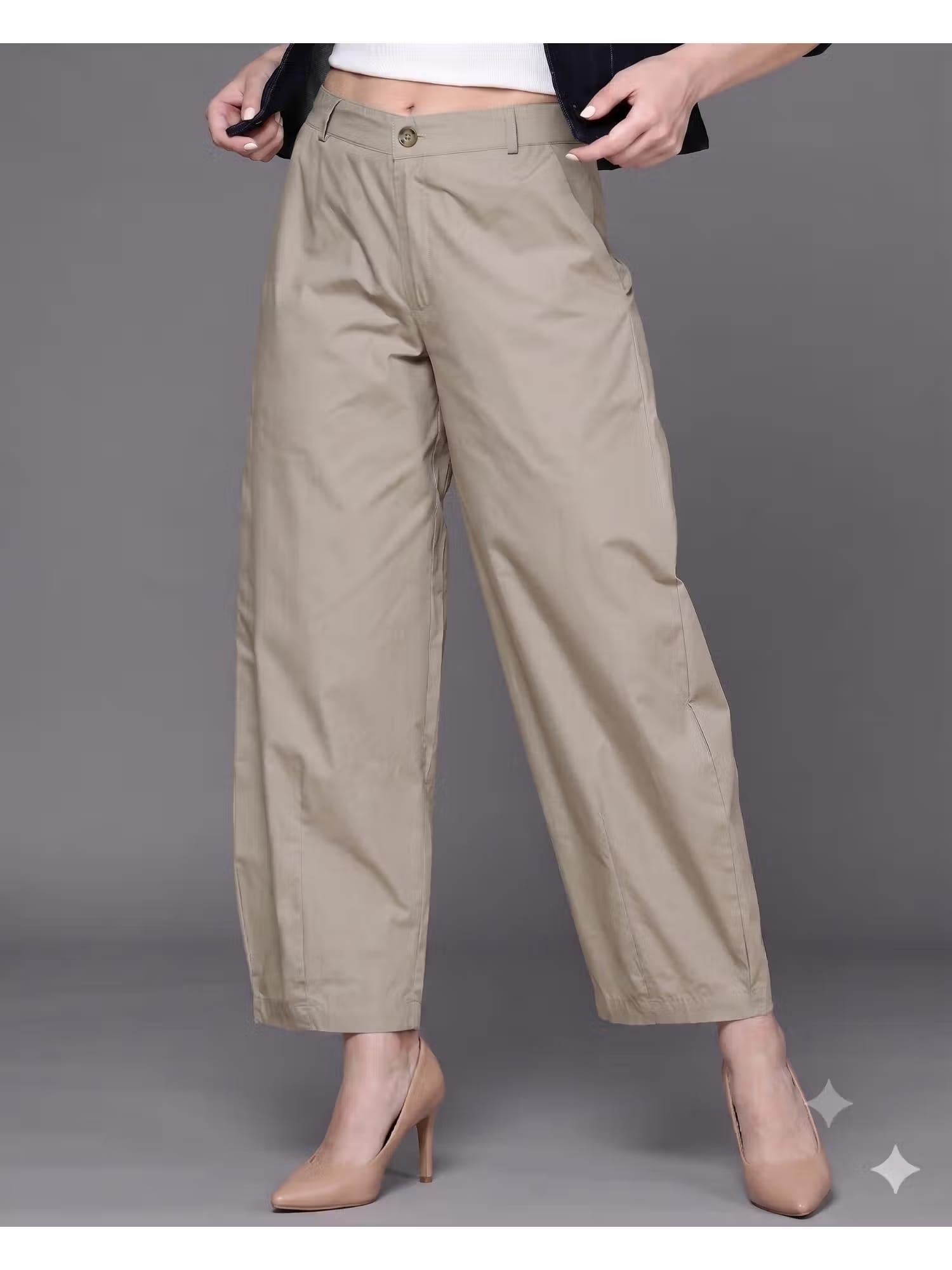 Twenty Dresses by Nykaa Fashion Solid Steel Grey Pure Cotton Barrel Fit Ankle Trouser Nykaa Fashion sale