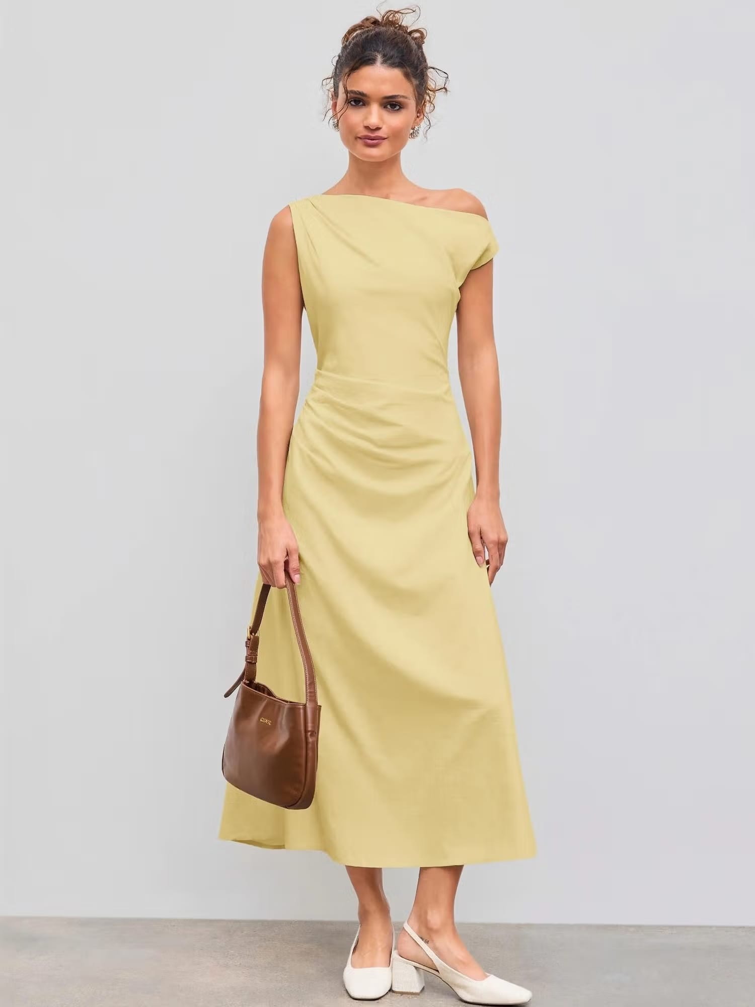 Cider Asymmetrical Neck Solid Ruched Maxi Dress Nykaa Fashion sale