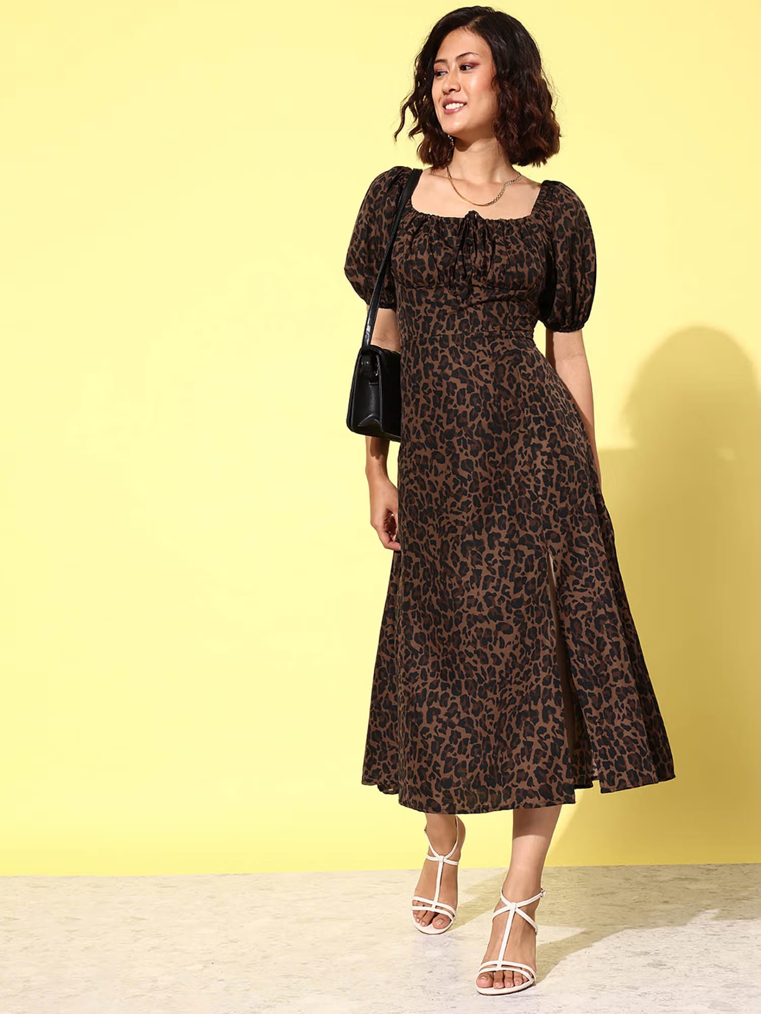 ANVI Be Yourself Animal Print Tie-Up Neck Puff Sleeve Crepe Top Nykaa Fashion sale