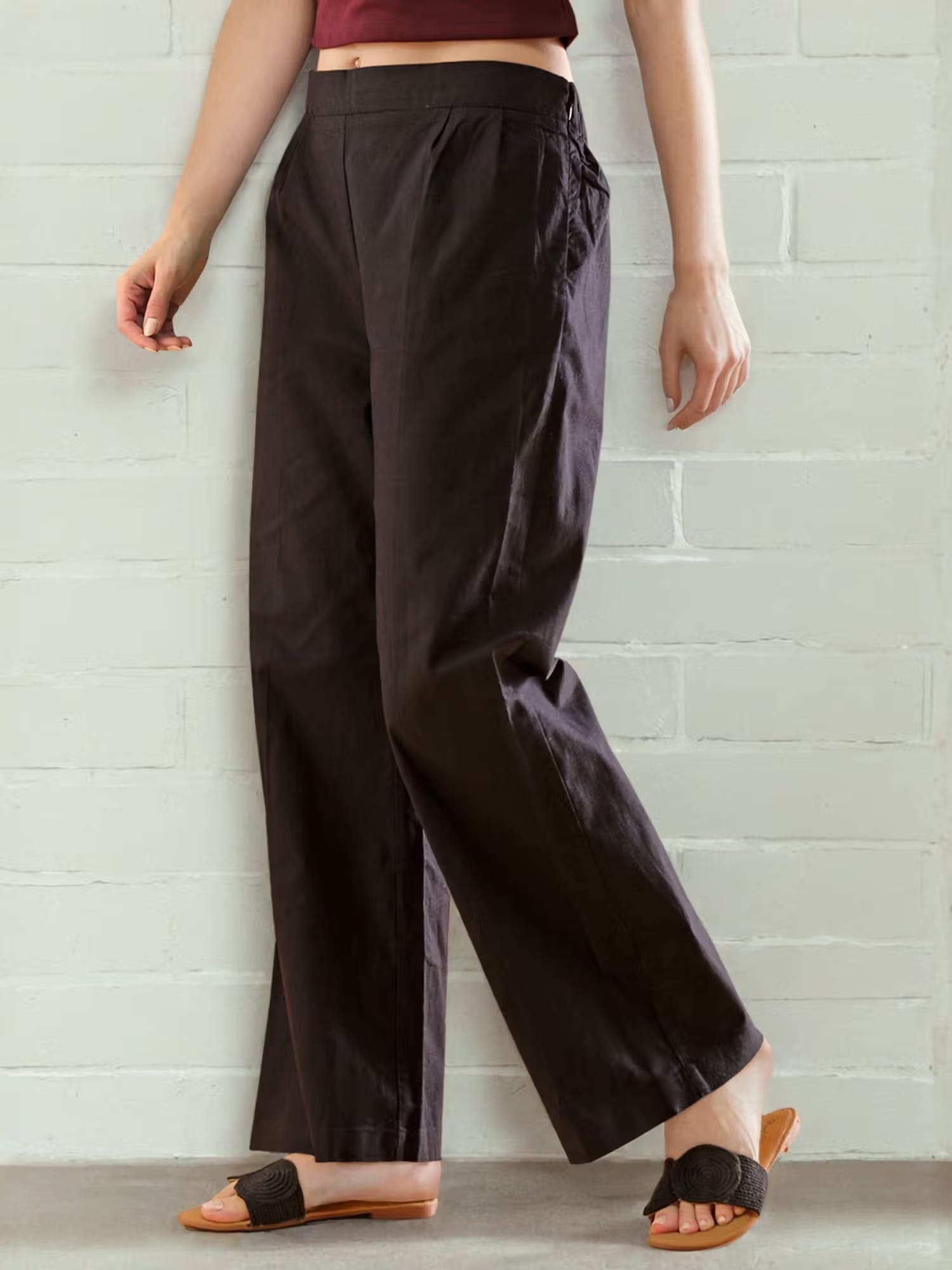 Freehand Women Black Solid High-Rise Wide Trouser Nykaa Fashion sale