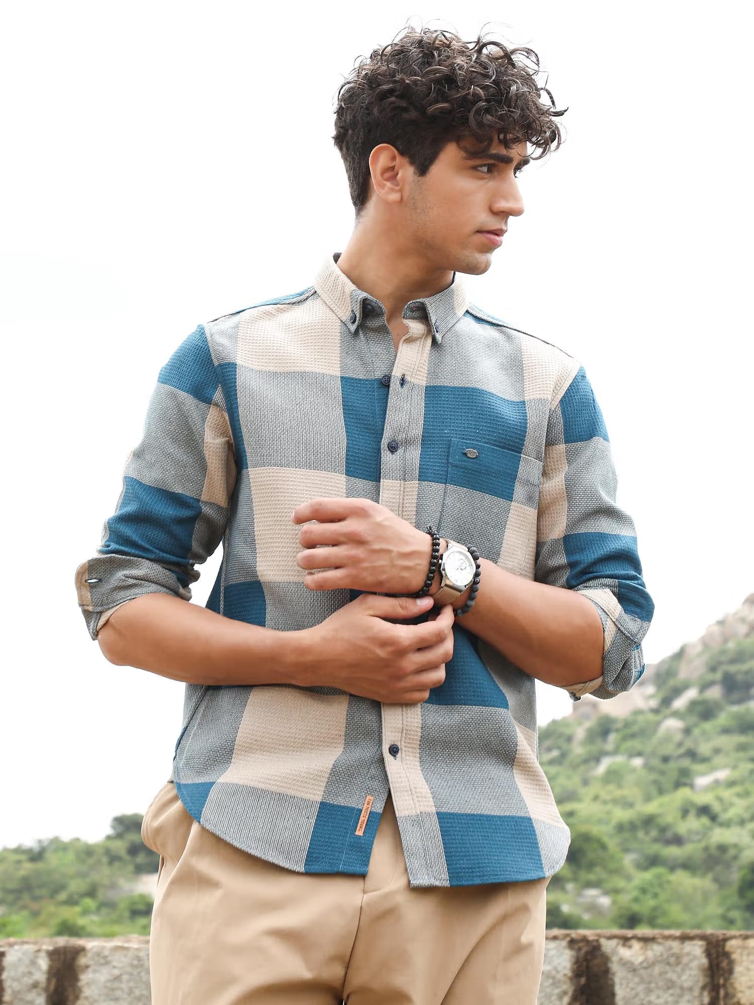 CAHOOT Men Azure Blue Buffalo-Woven Regular Shirt Nykaa Fashion sale