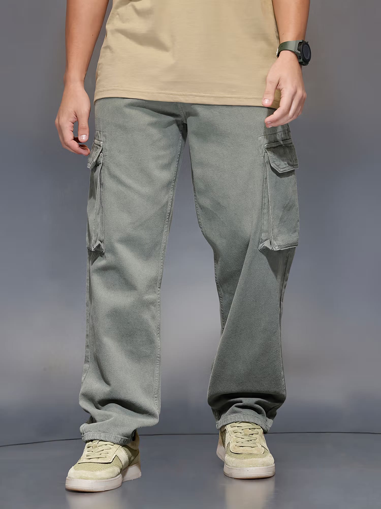 WROGN Men's Loose Fit Cargo Pant, Olive Nykaa Fashion sale