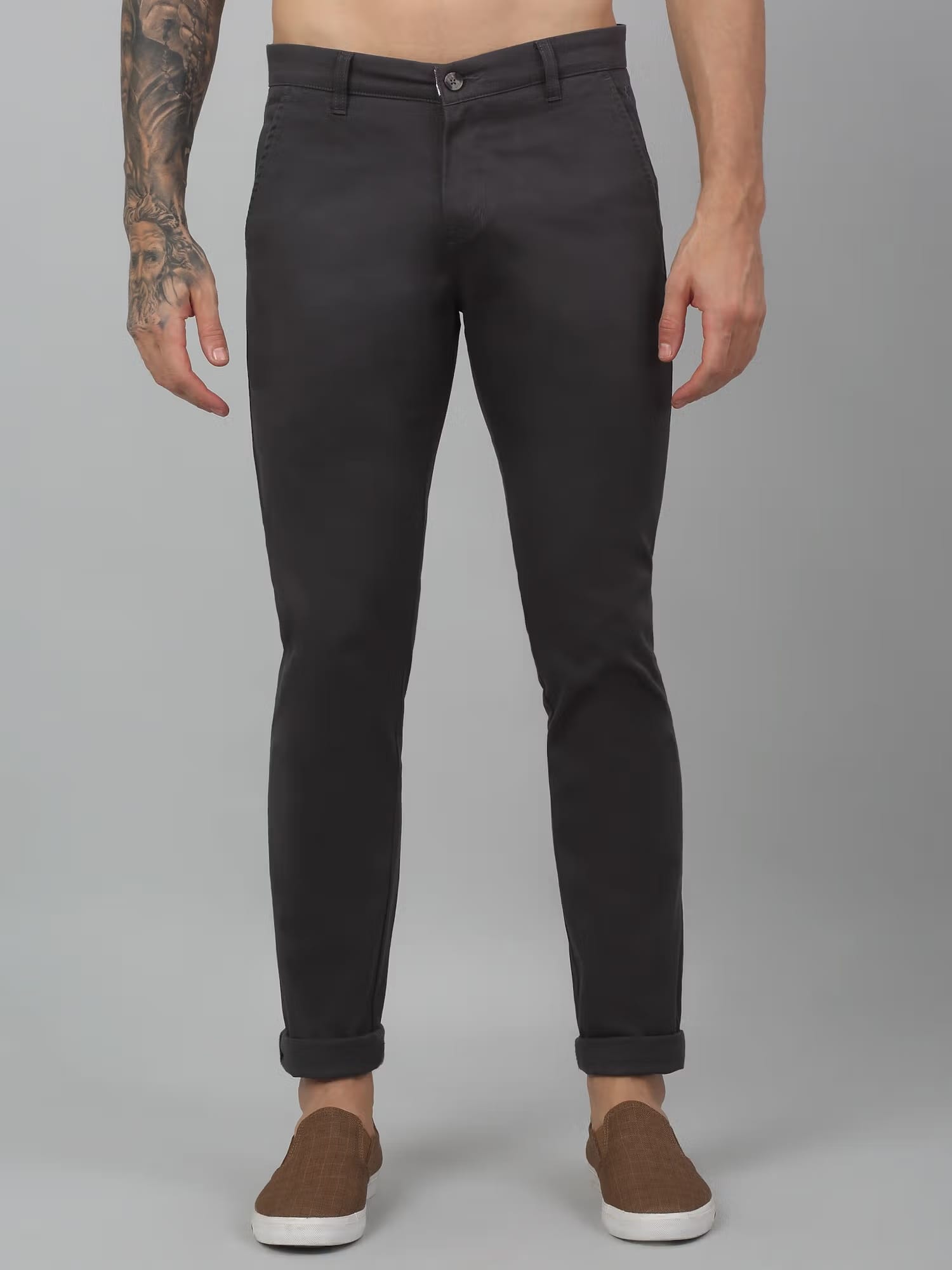 Cantabil Men Dark Grey Non-Pleated Solid Casual Trouser Nykaa Fashion sale